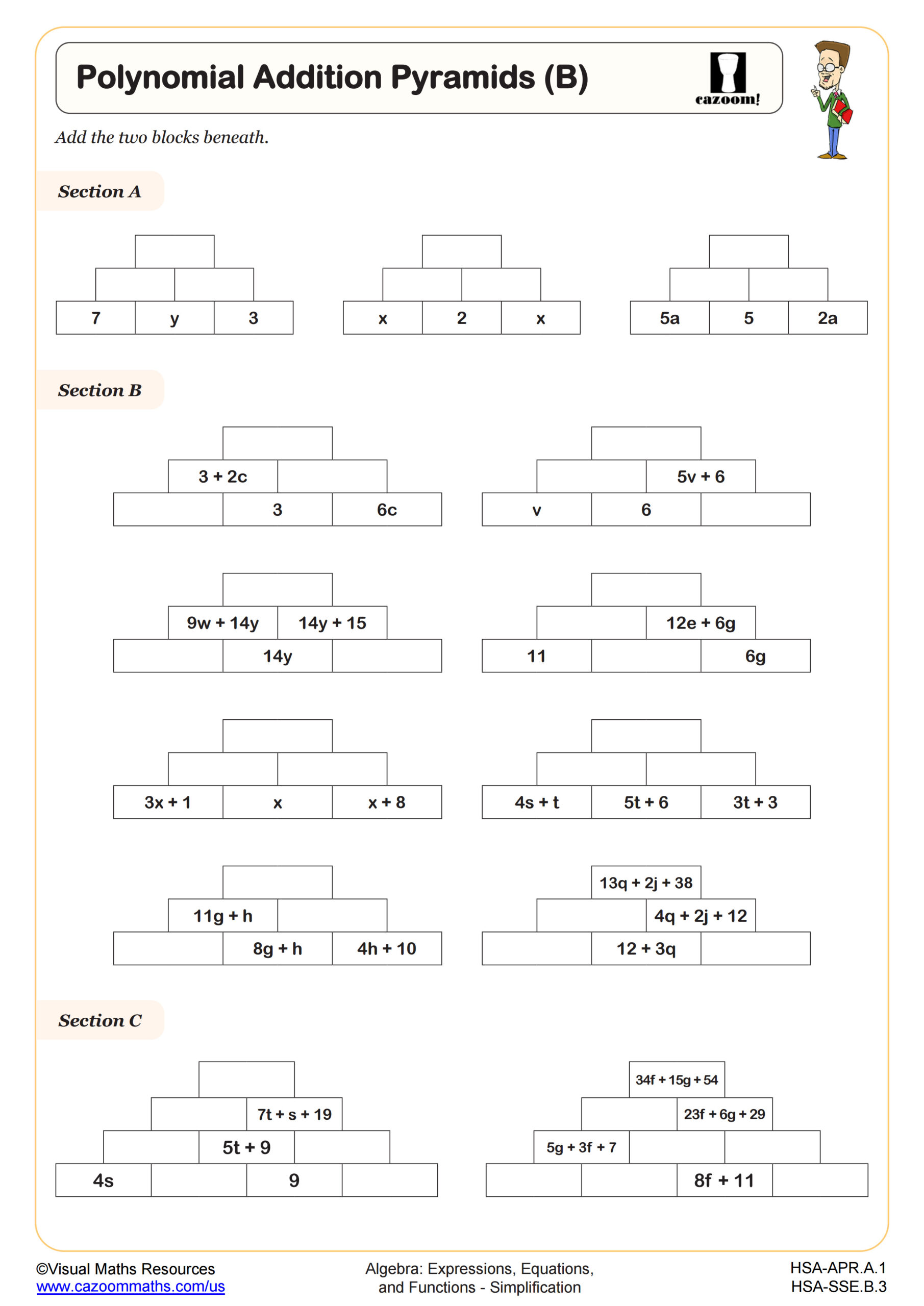 Preview of Polynomial Addition Pyramids (B)