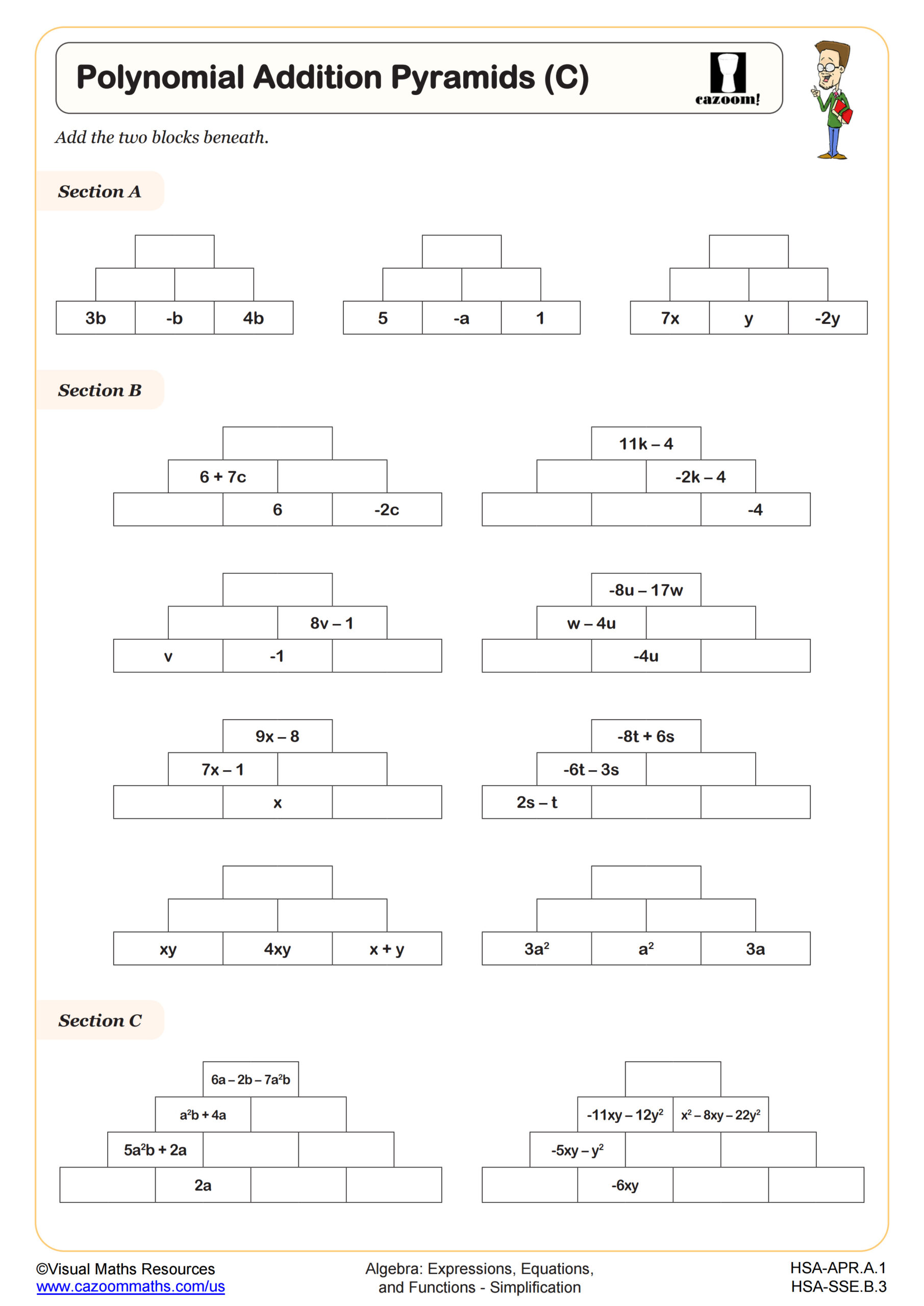 Preview of Polynomial Addition Pyramids (C)