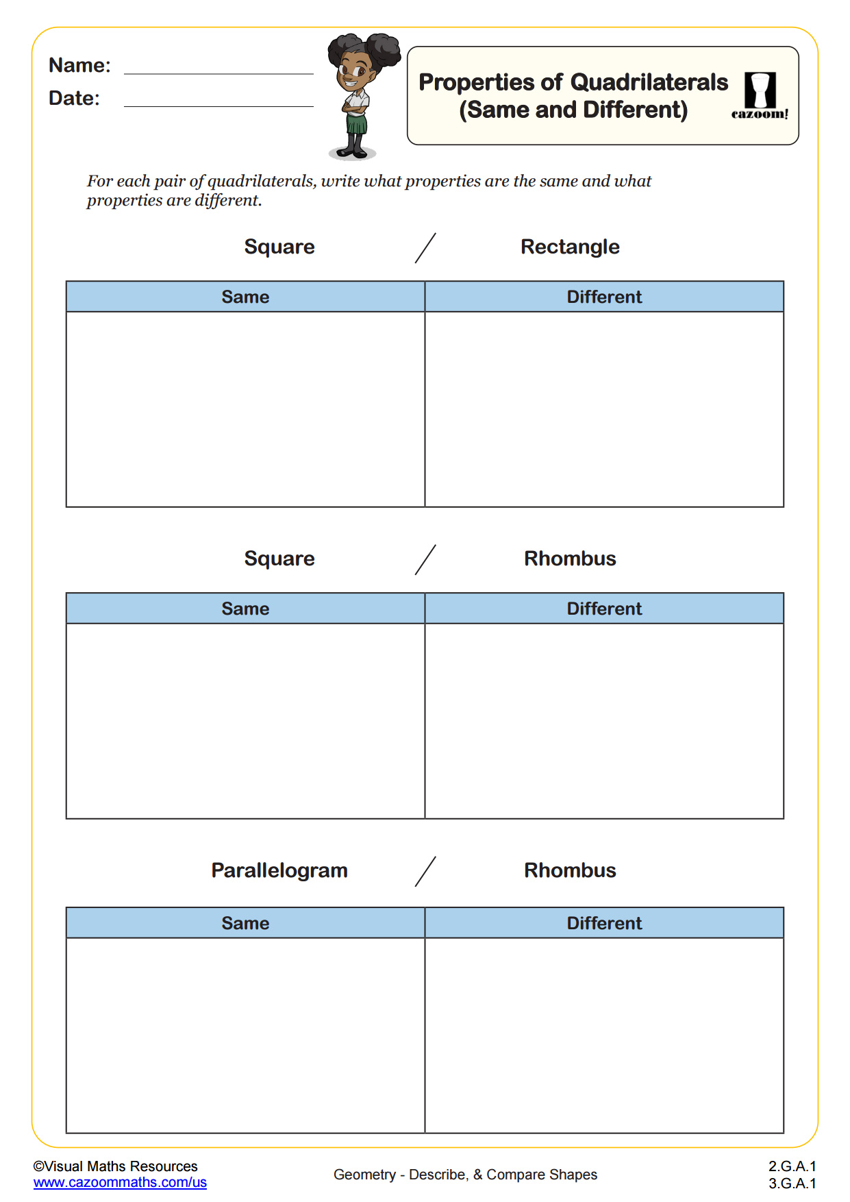 Preview of Properties of Quadrilaterals (Same and Different)
