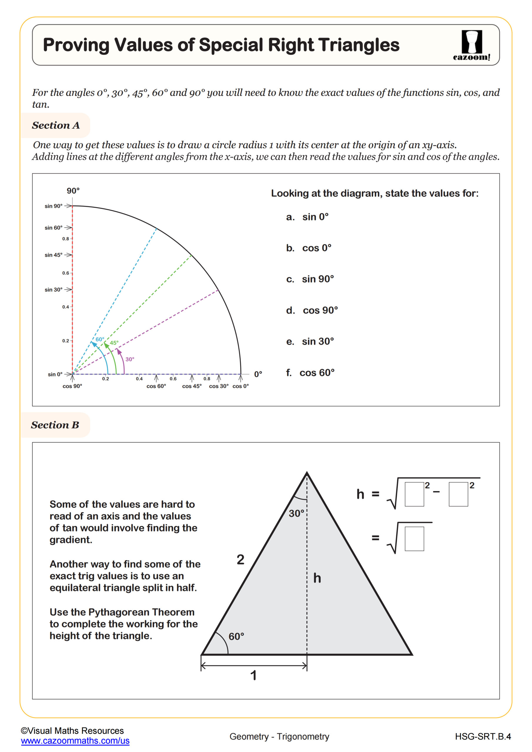 Preview of Proving Values of Special Right Triangles