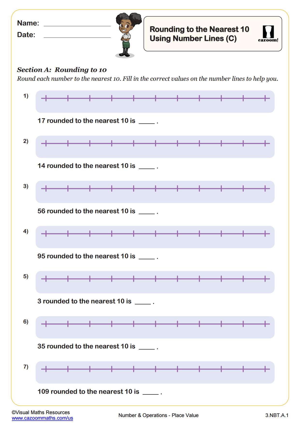 Preview of Rounding Numbers to the Nearest 10 Using Number Lines (C)