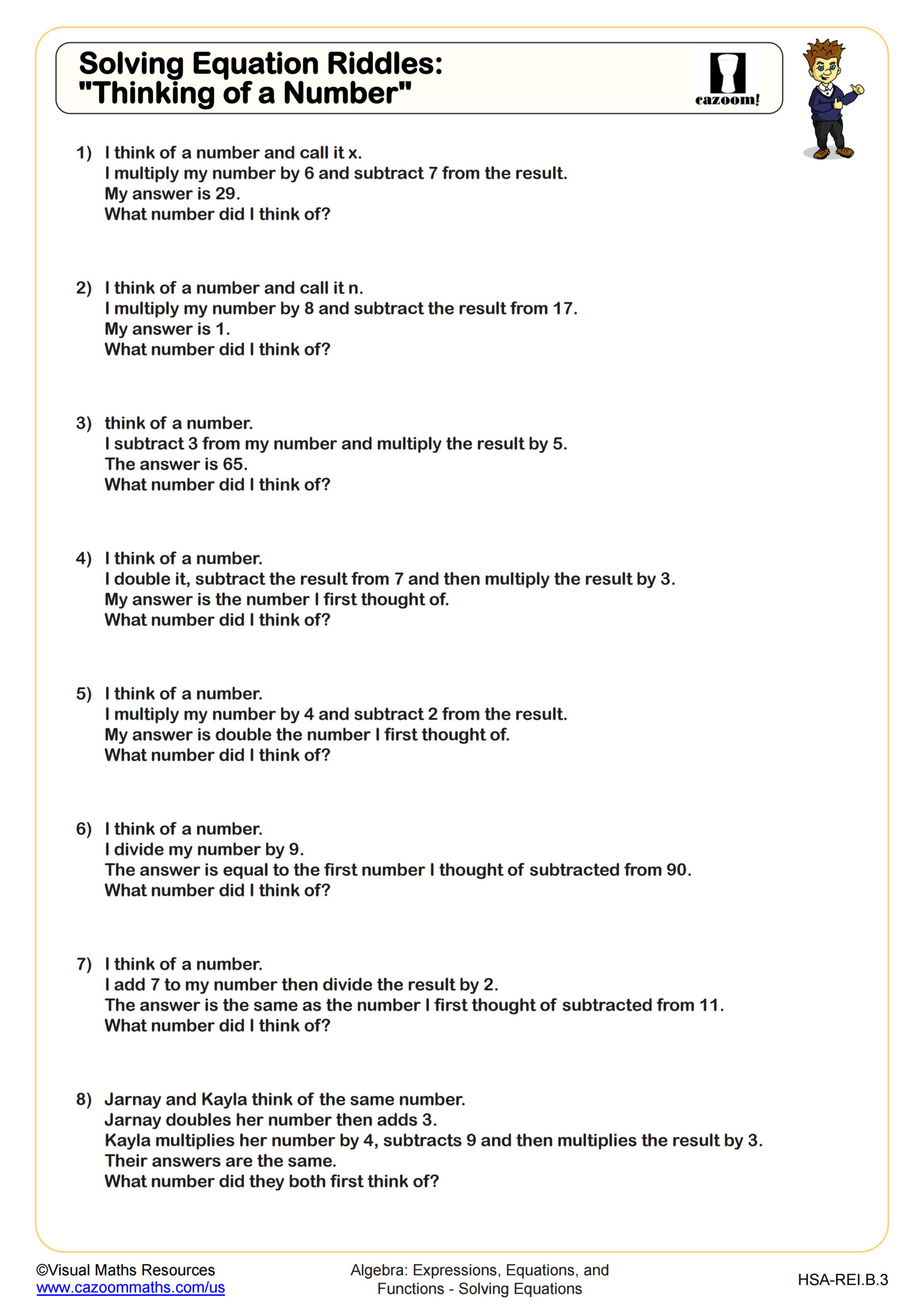 Preview of Solving Equation Riddles: "Thinking of a Number"