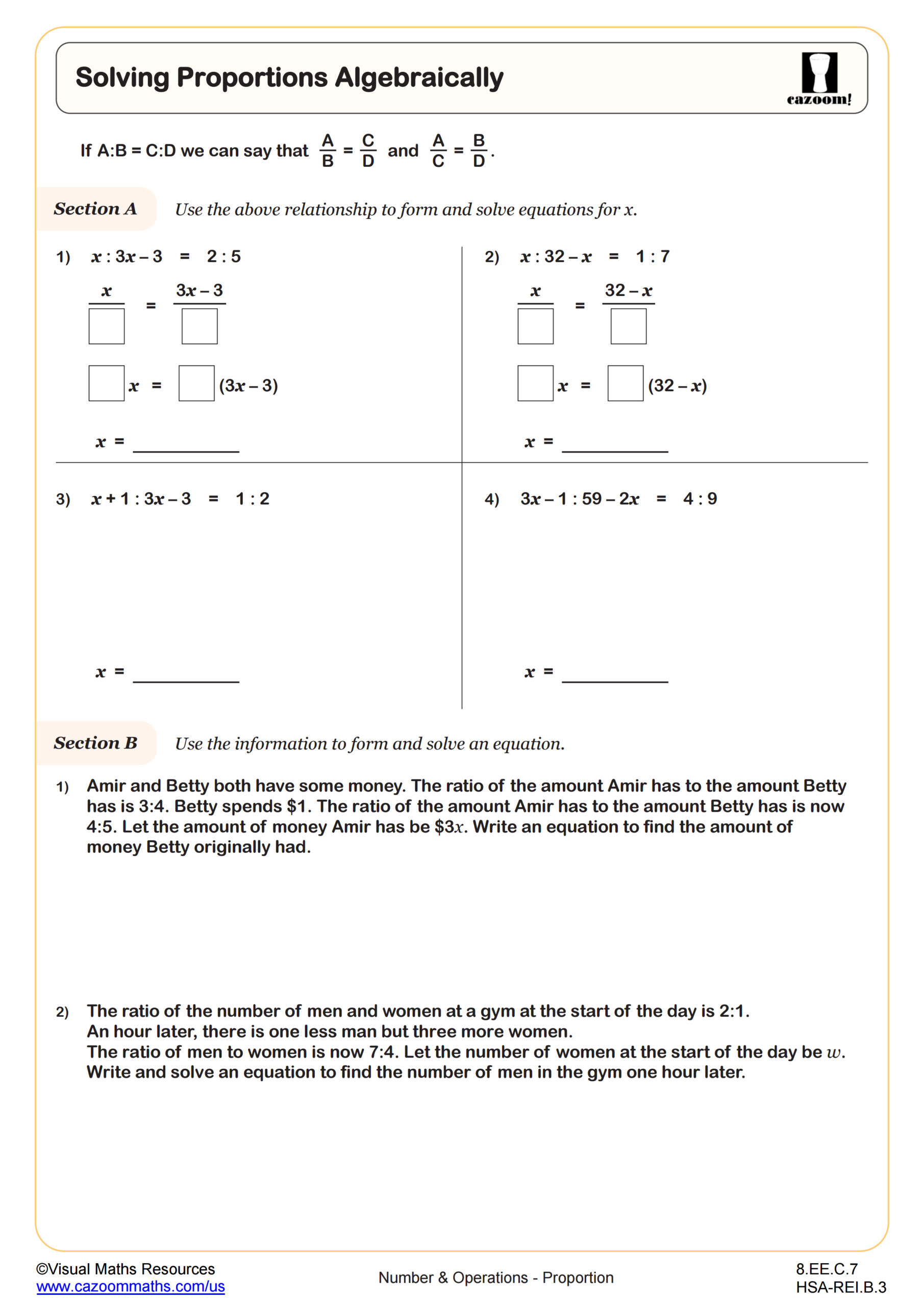 Preview of Solving Proportions Algebraically