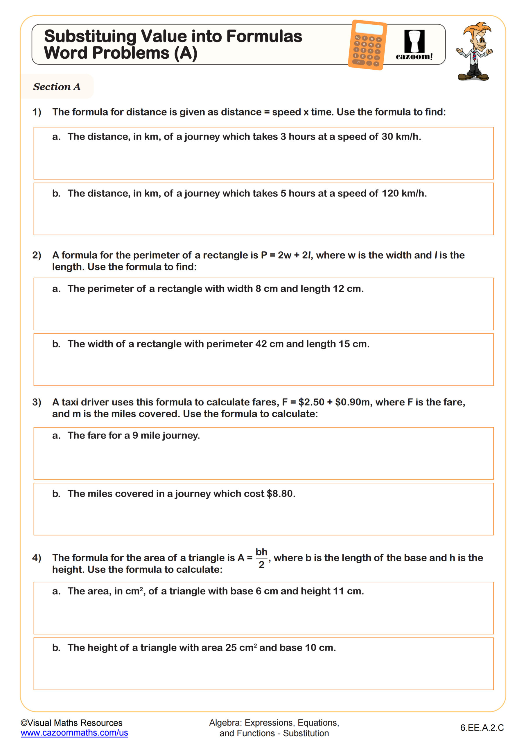 Preview of Substituing Value into Formulas Word Problems (A)