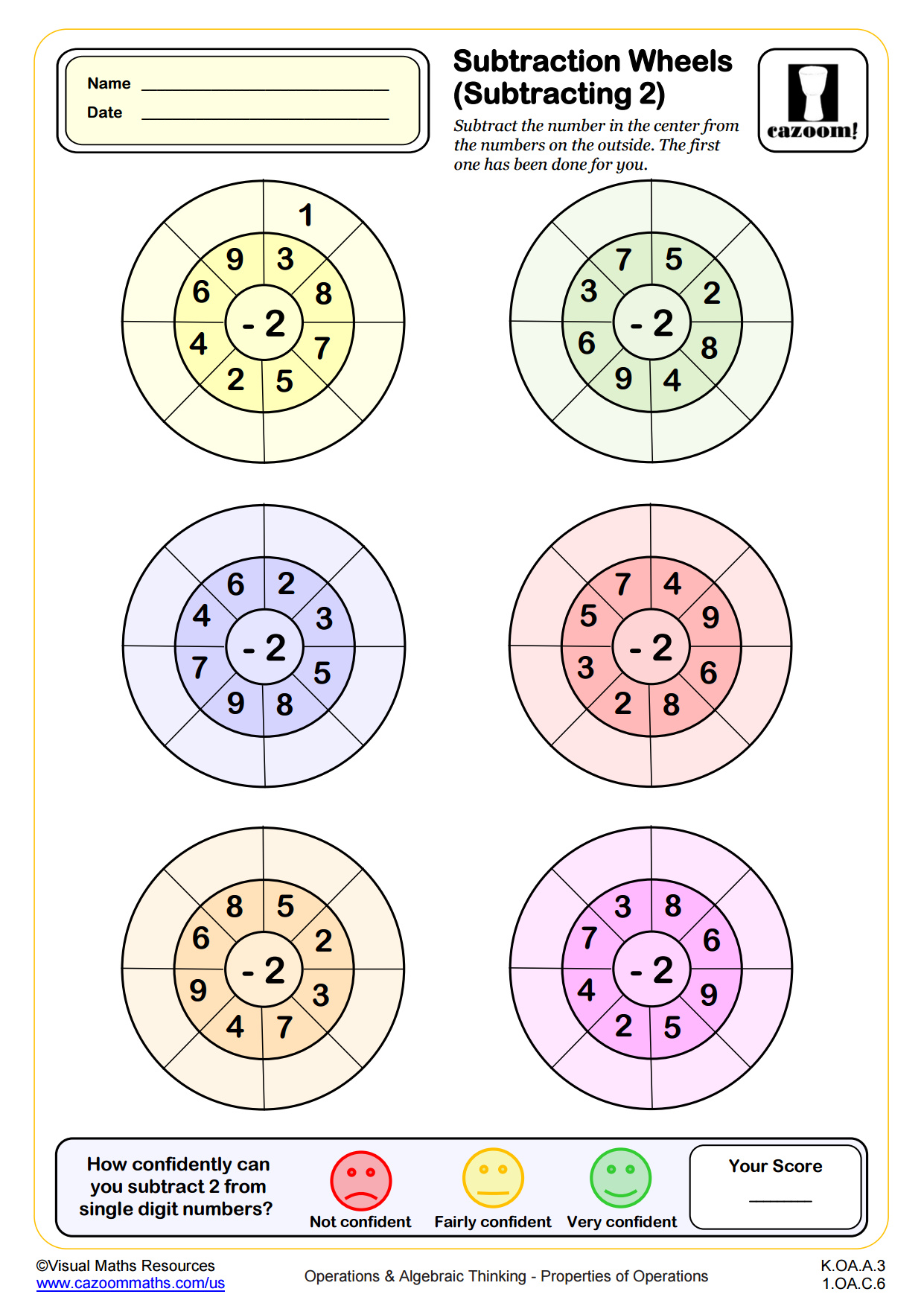 Preview of Subtraction Wheels (Subtracting 2)