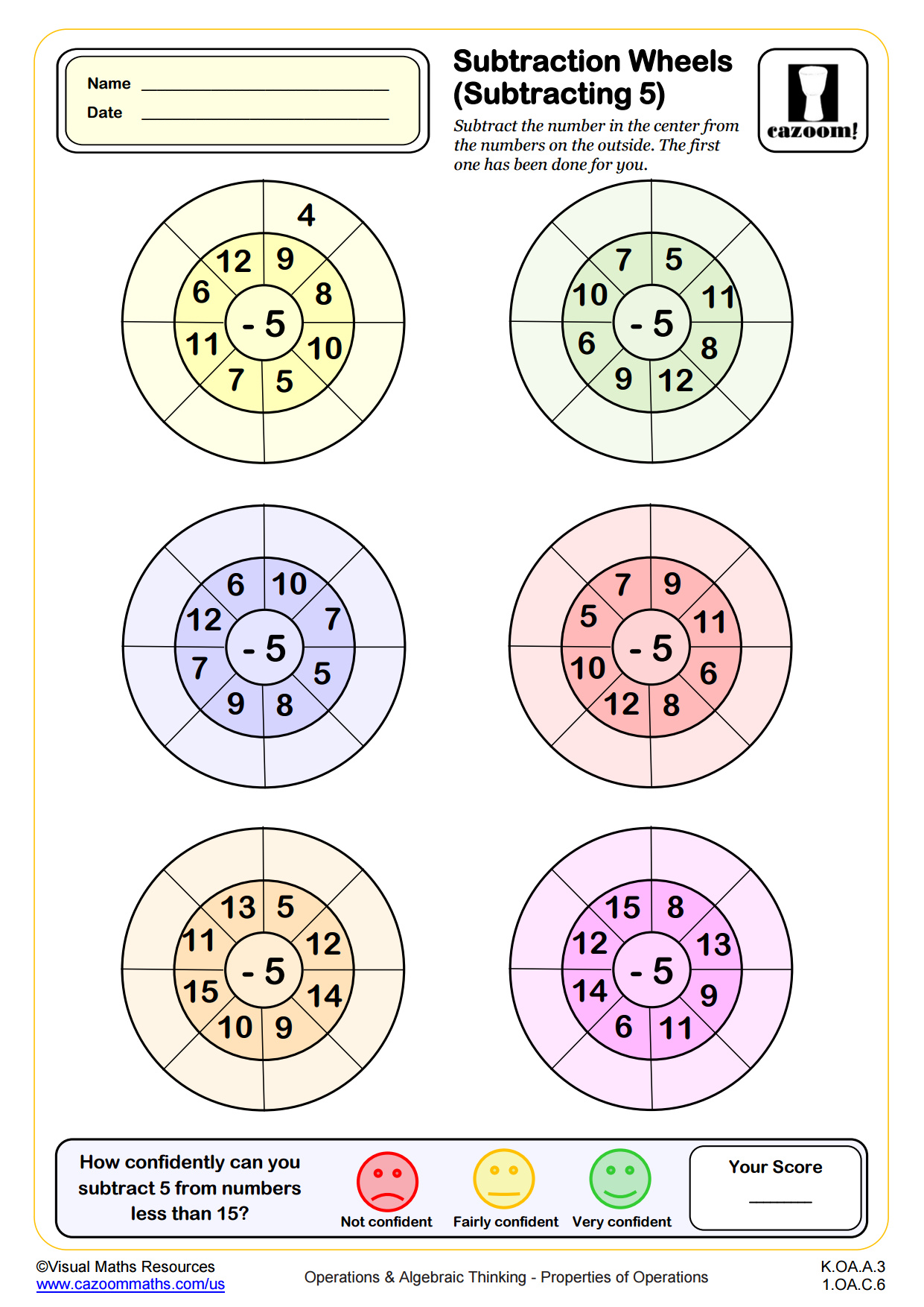 Preview of Subtraction Wheels (Subtracting 5)