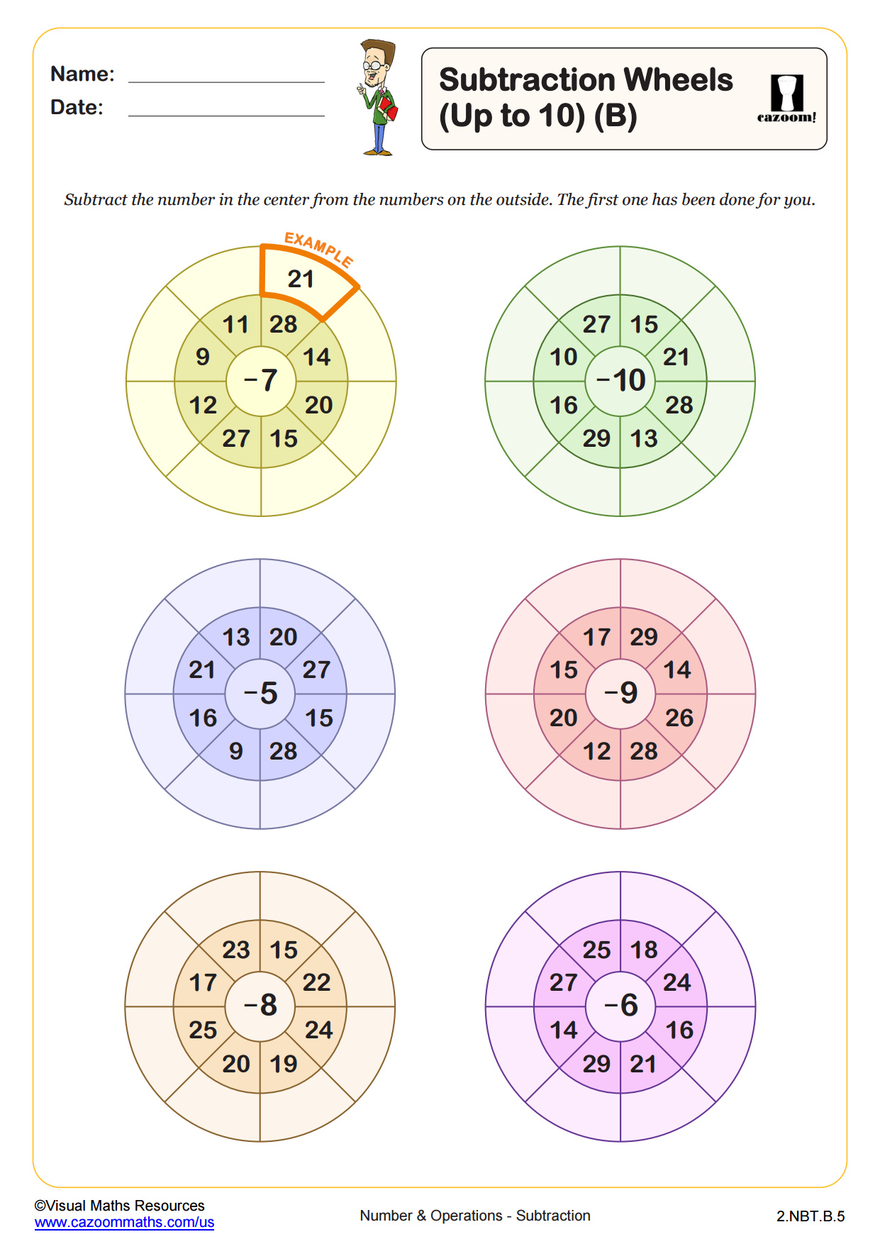 Preview of Subtraction Wheels (Up to 10 B)