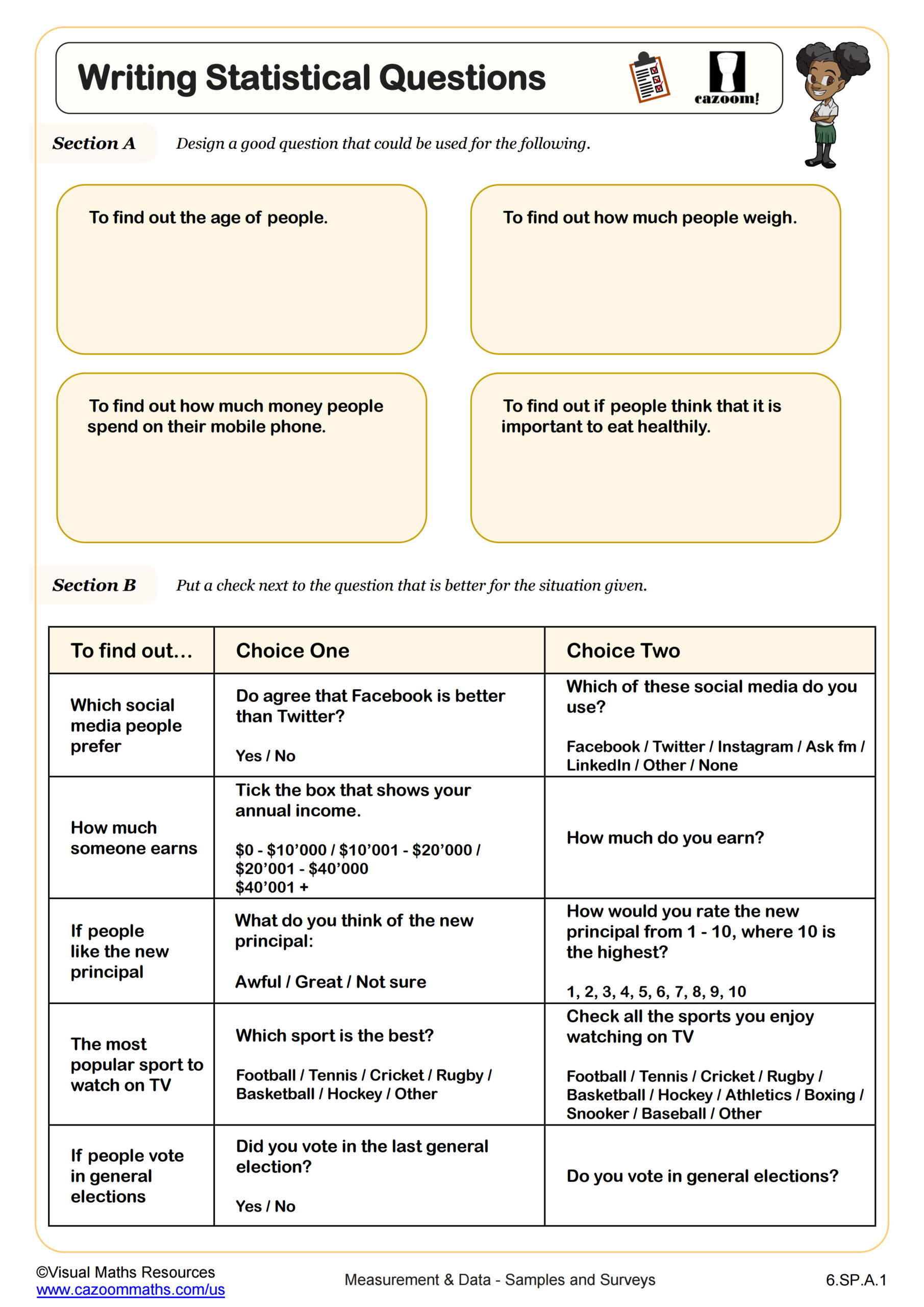 Preview of Writing Statistical Questions