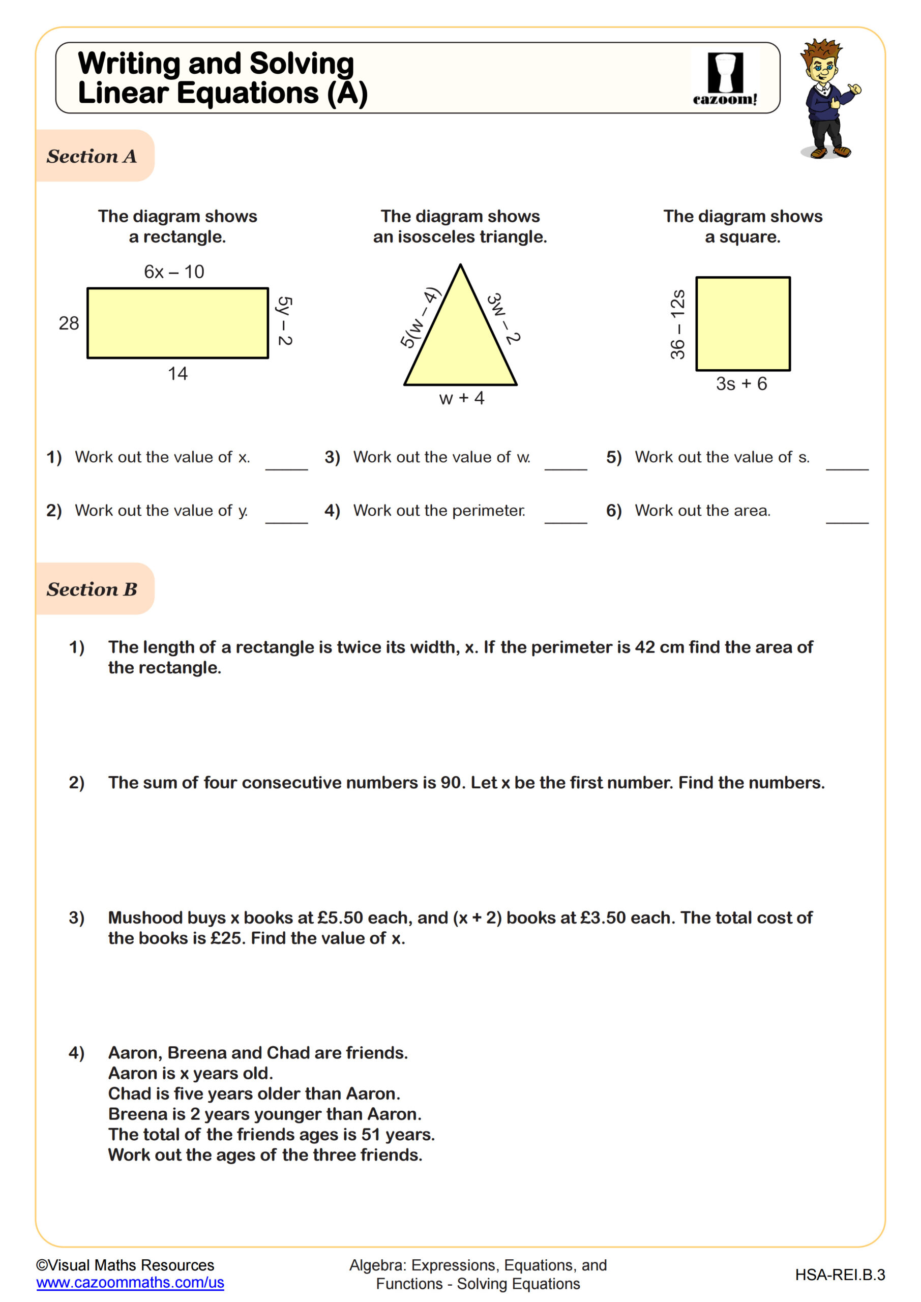 Preview of Writing and Solving Linear Equations (A)