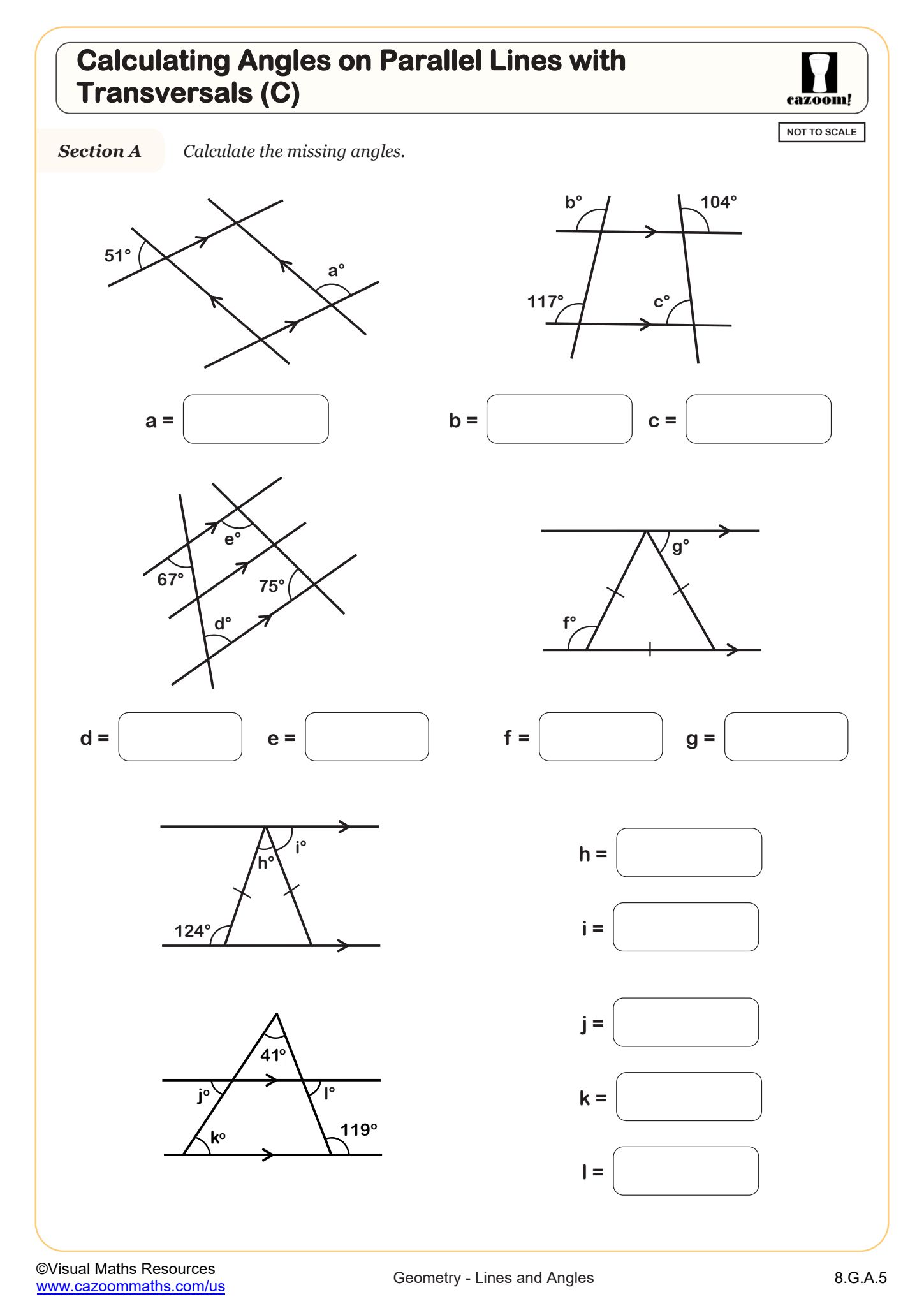Preview of Calculating Angles on Parallel Lines with Transversals (C)