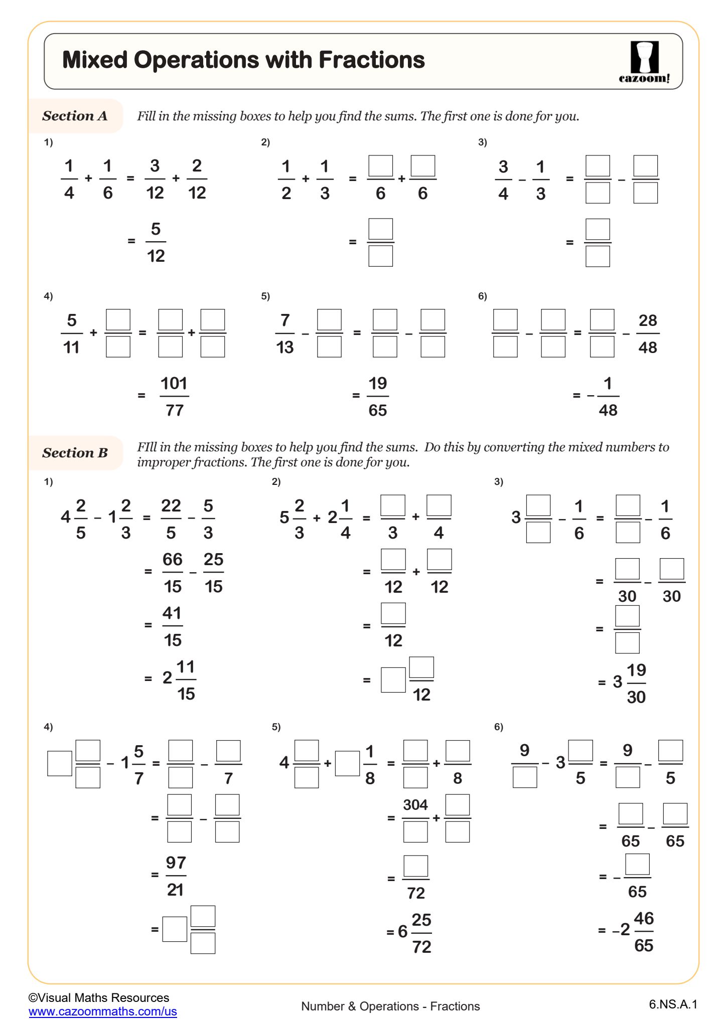 Preview of Mixed Operations with Fractions