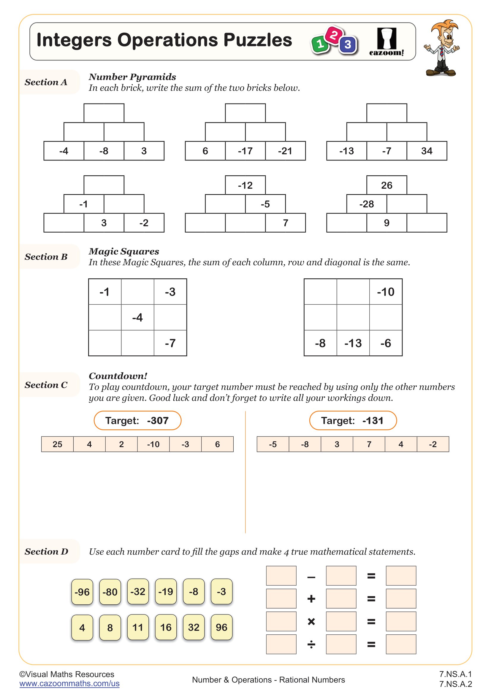 Preview of Integers Operations Puzzles