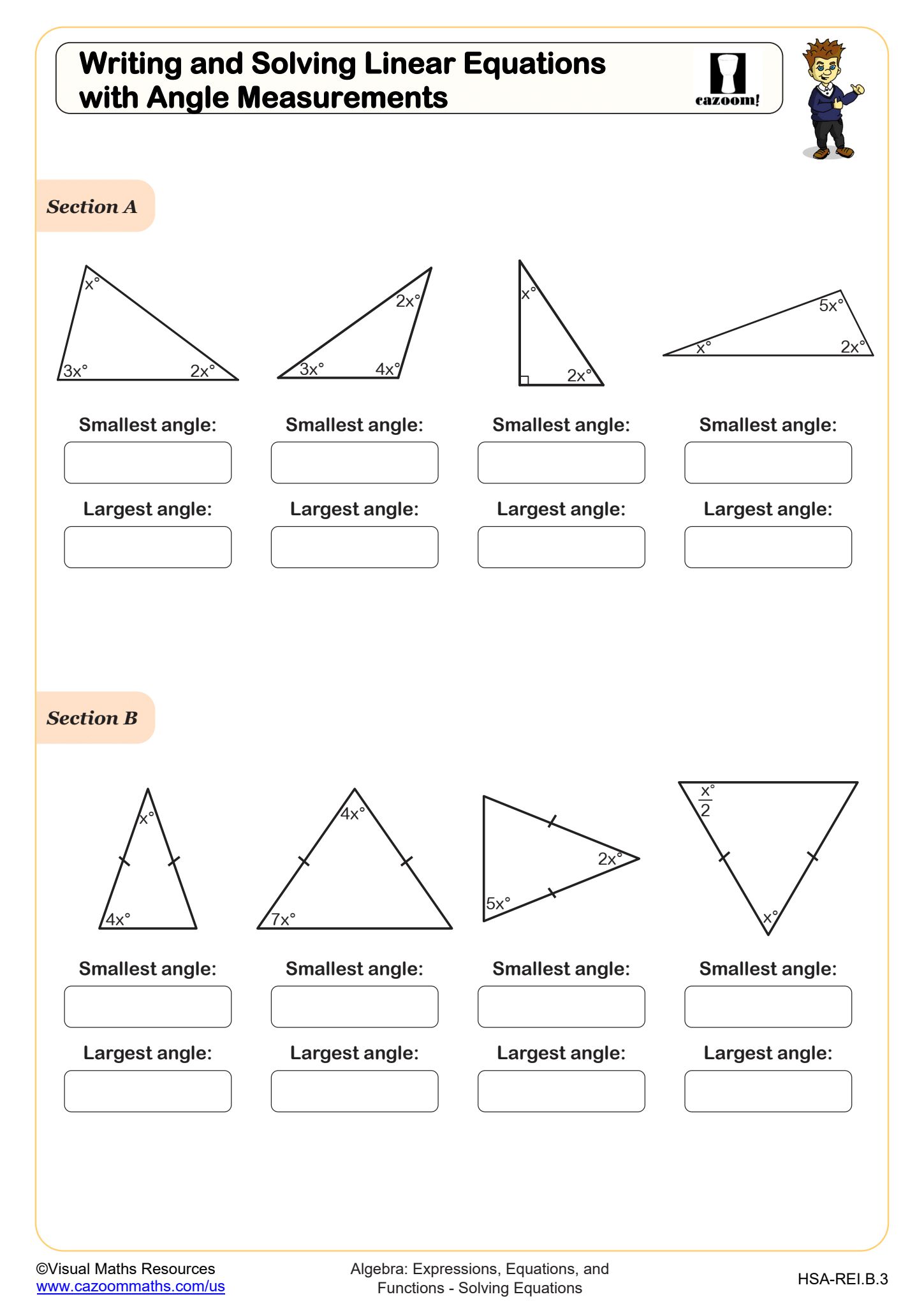 Preview of Writing and Solving Linear Equations with Angle Measurements