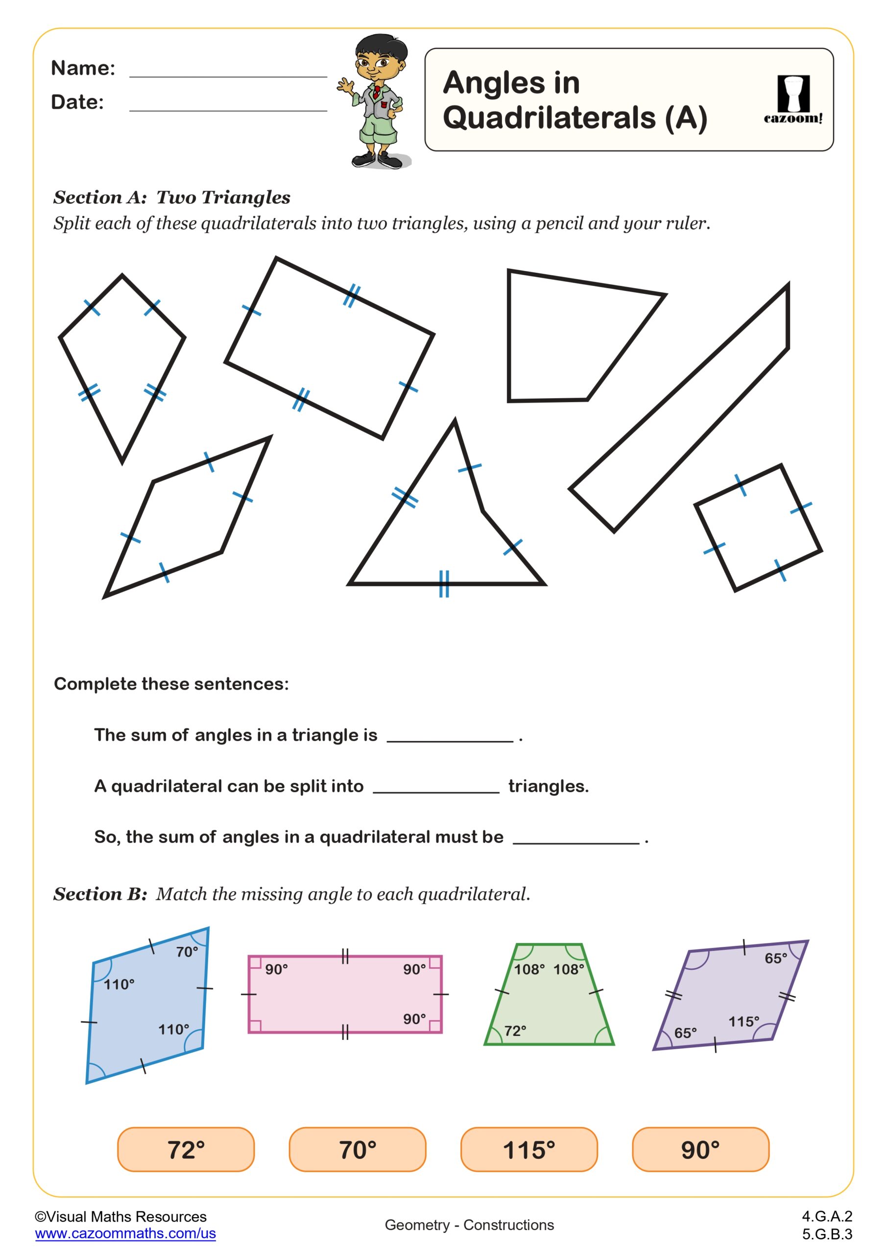 Preview of Angles in Quadrilaterals (A)