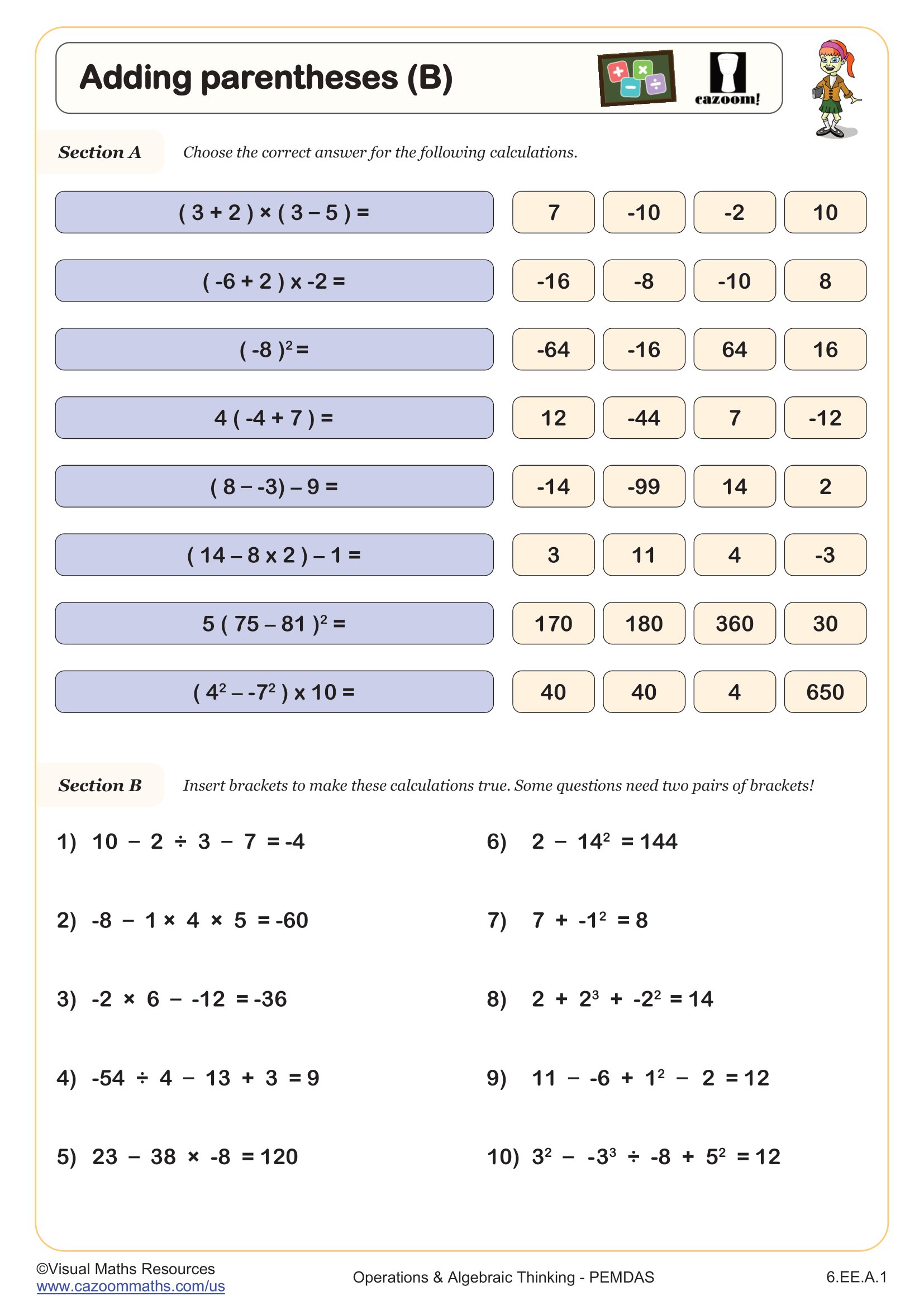 Preview of Adding Parentheses (B)