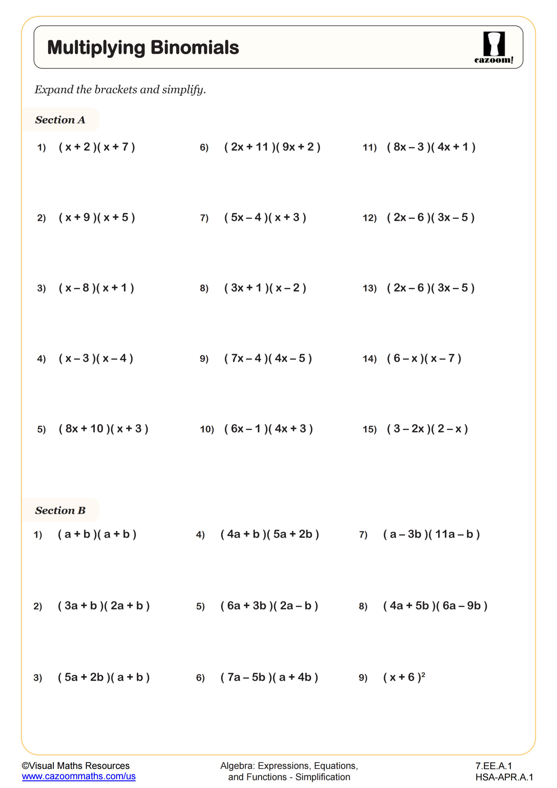 Multiplying Binomials Worksheet Scaled