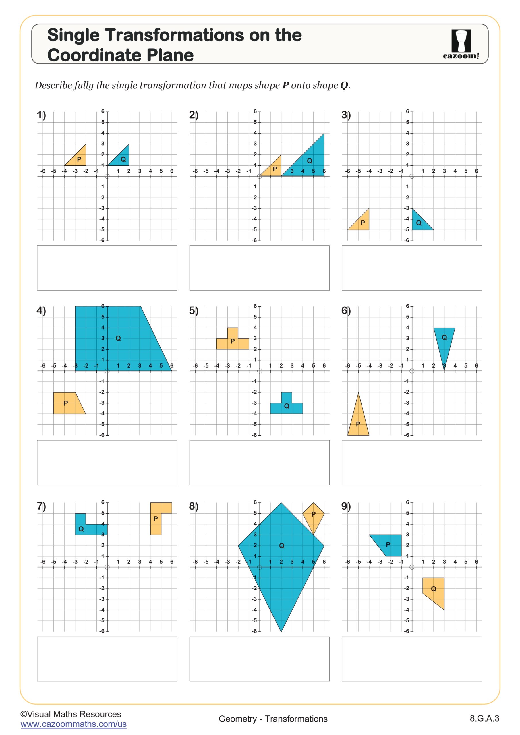 Preview of Single Transformations on the Coordinate Plane