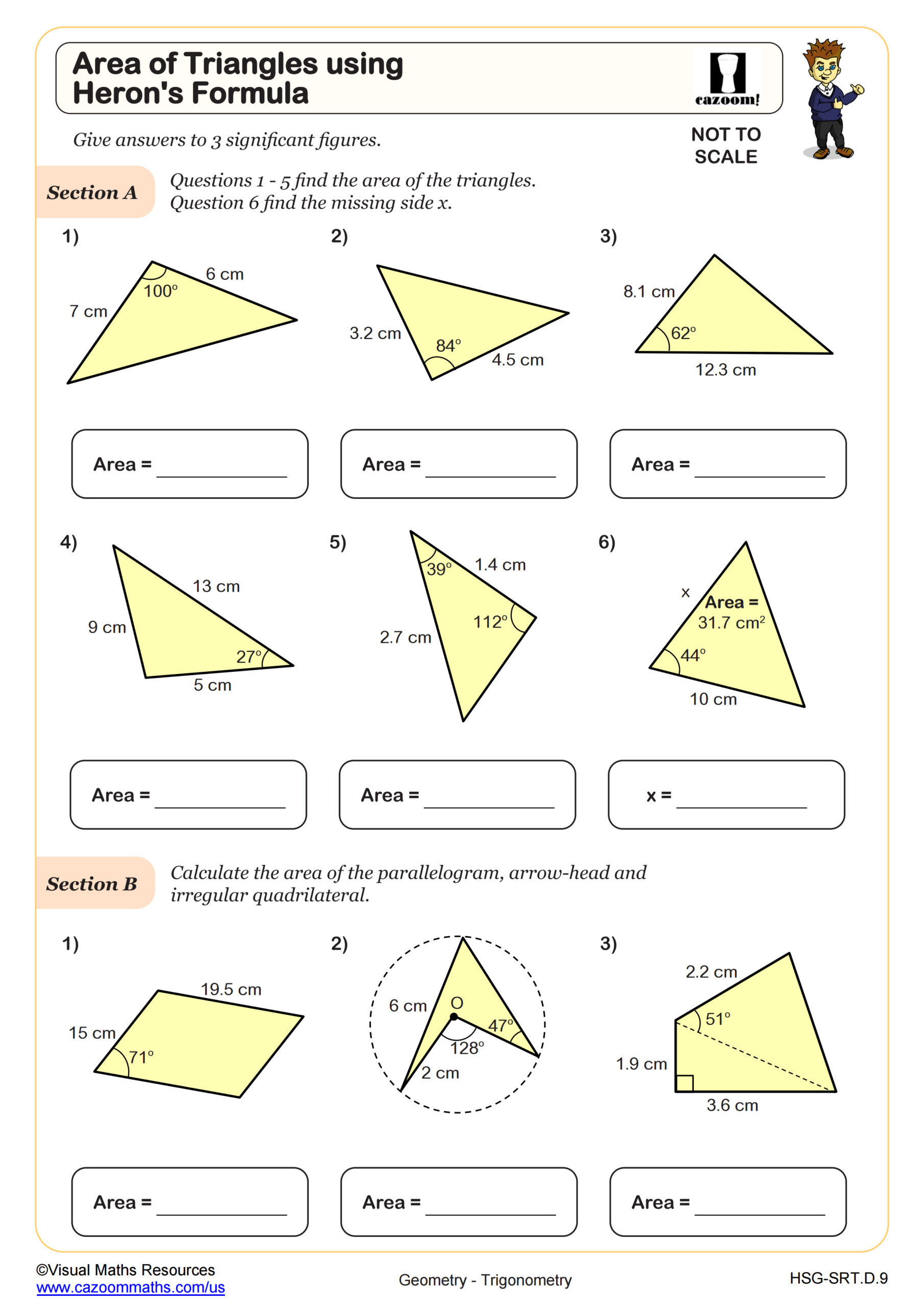 Area Of Triangles Using Herons Formula Worksheet Scaled