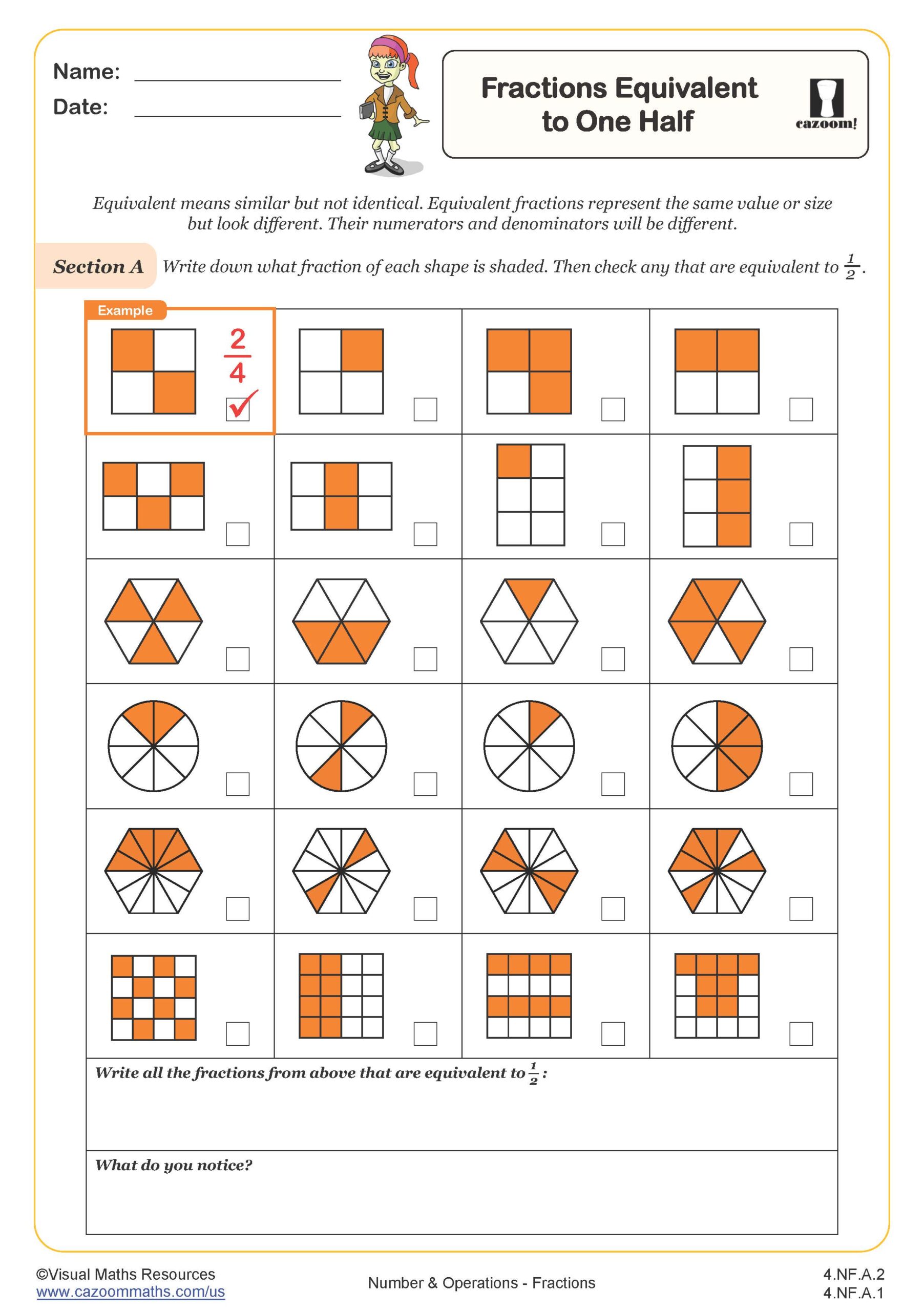 Preview of Fractions Equivalent to One Half