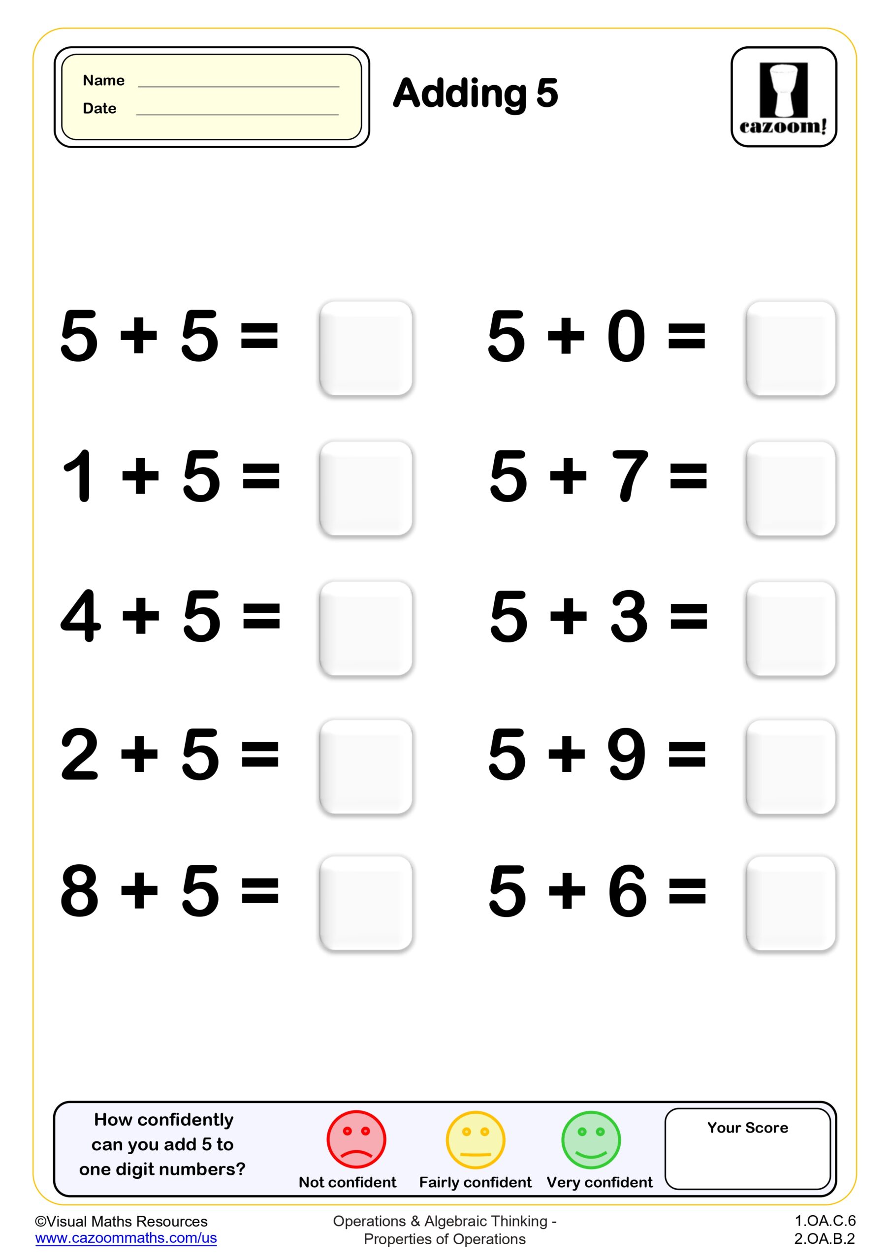 Preview of Adding 5 (10 questions)