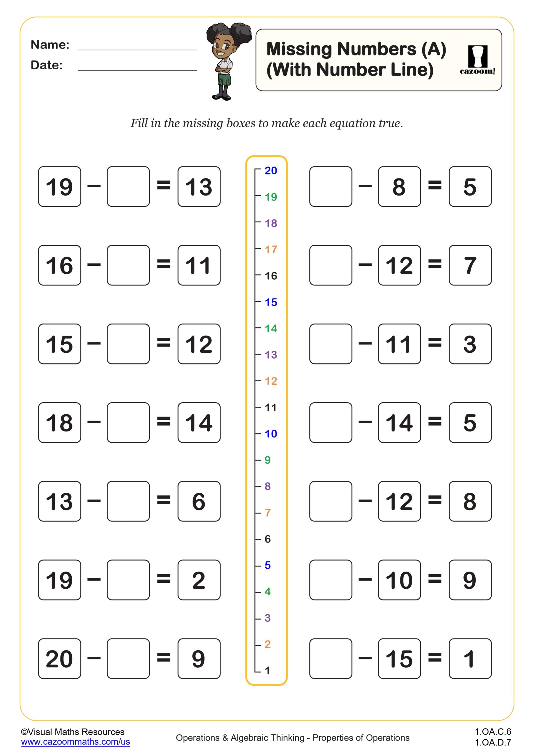 Preview of Missing Numbers (A) (With a Number Line)