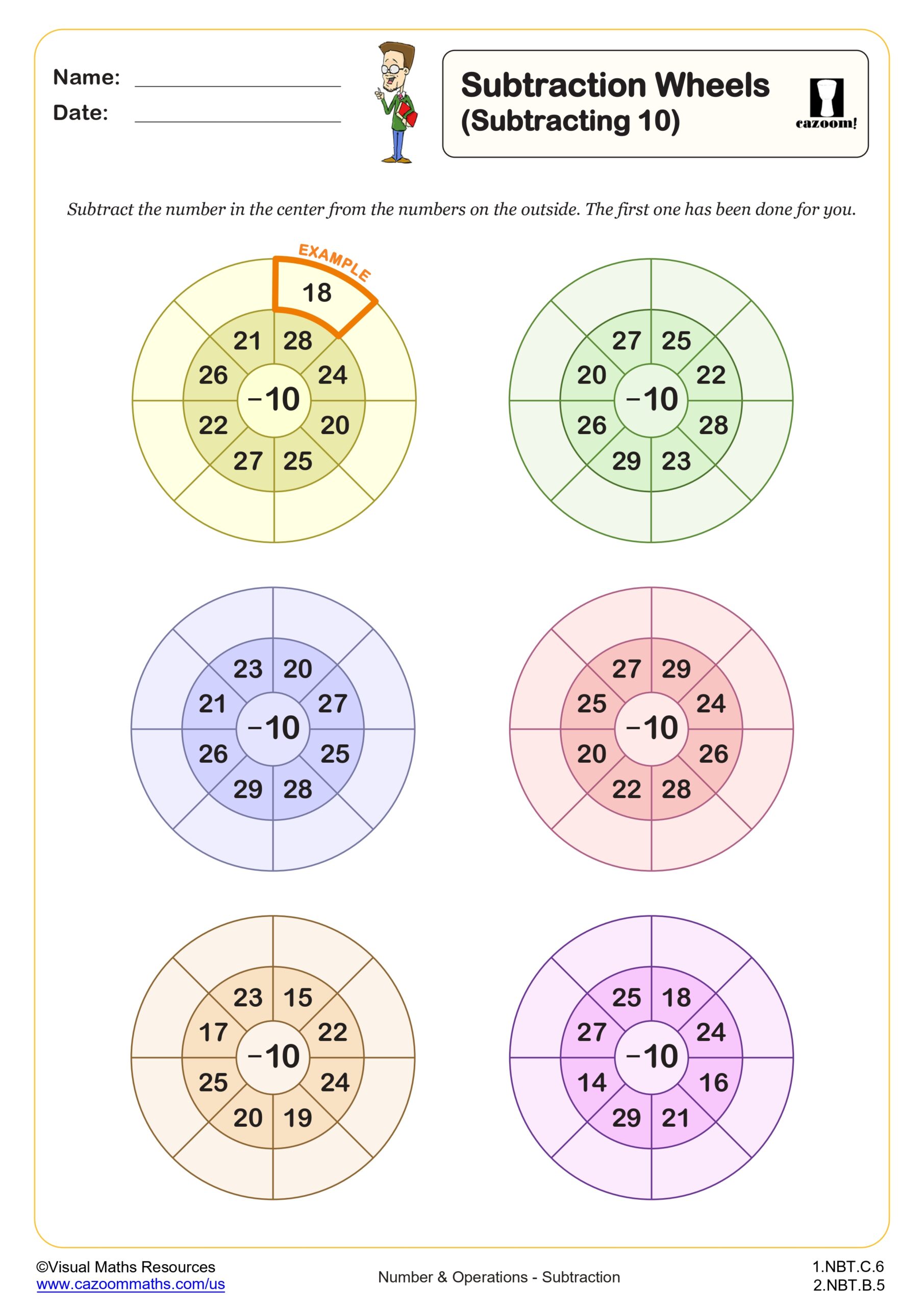 Preview of Subtraction Wheels (Subtracting 10)