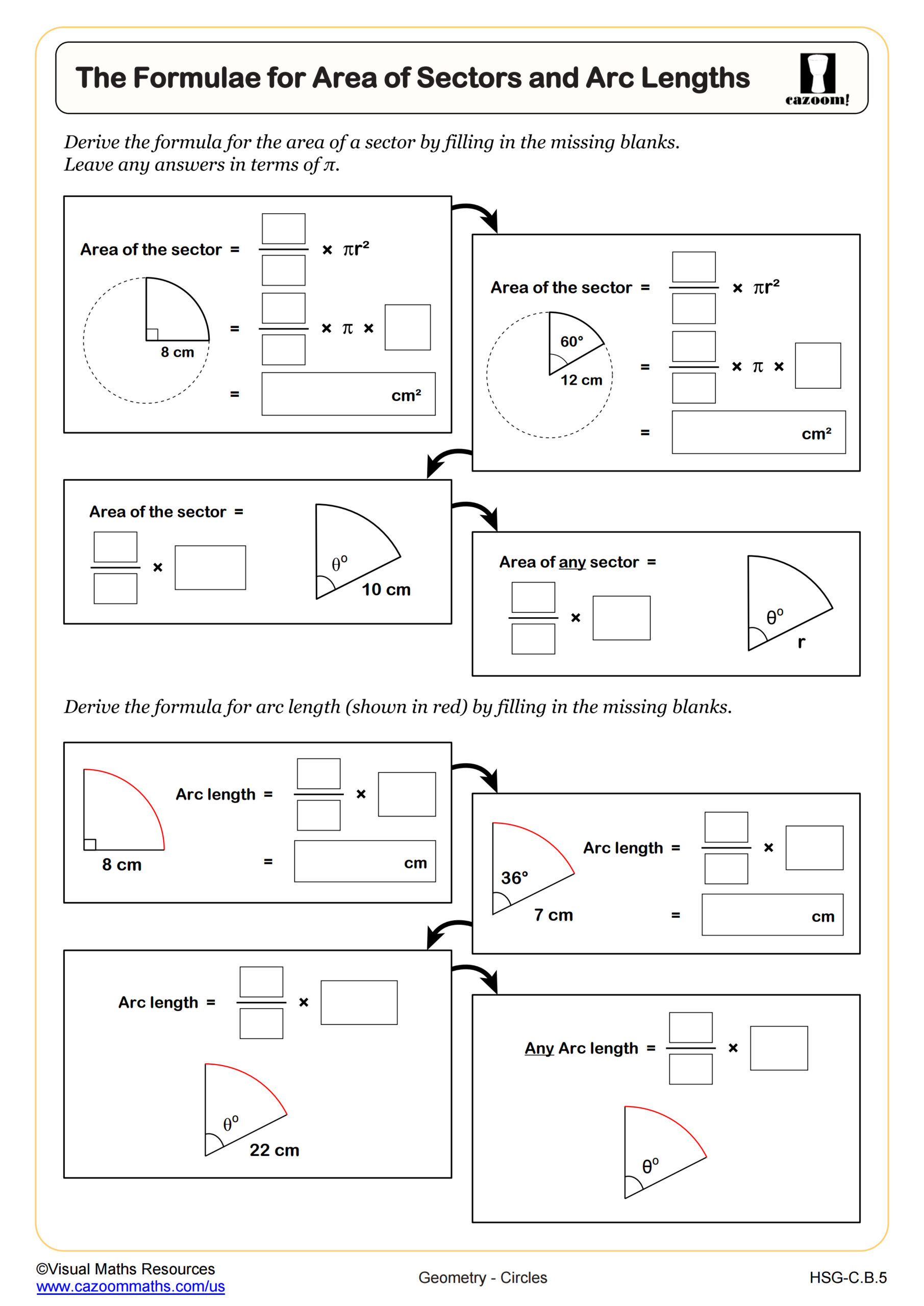 Formula For Area Of Arc Length Sectors Worksheet Scaled