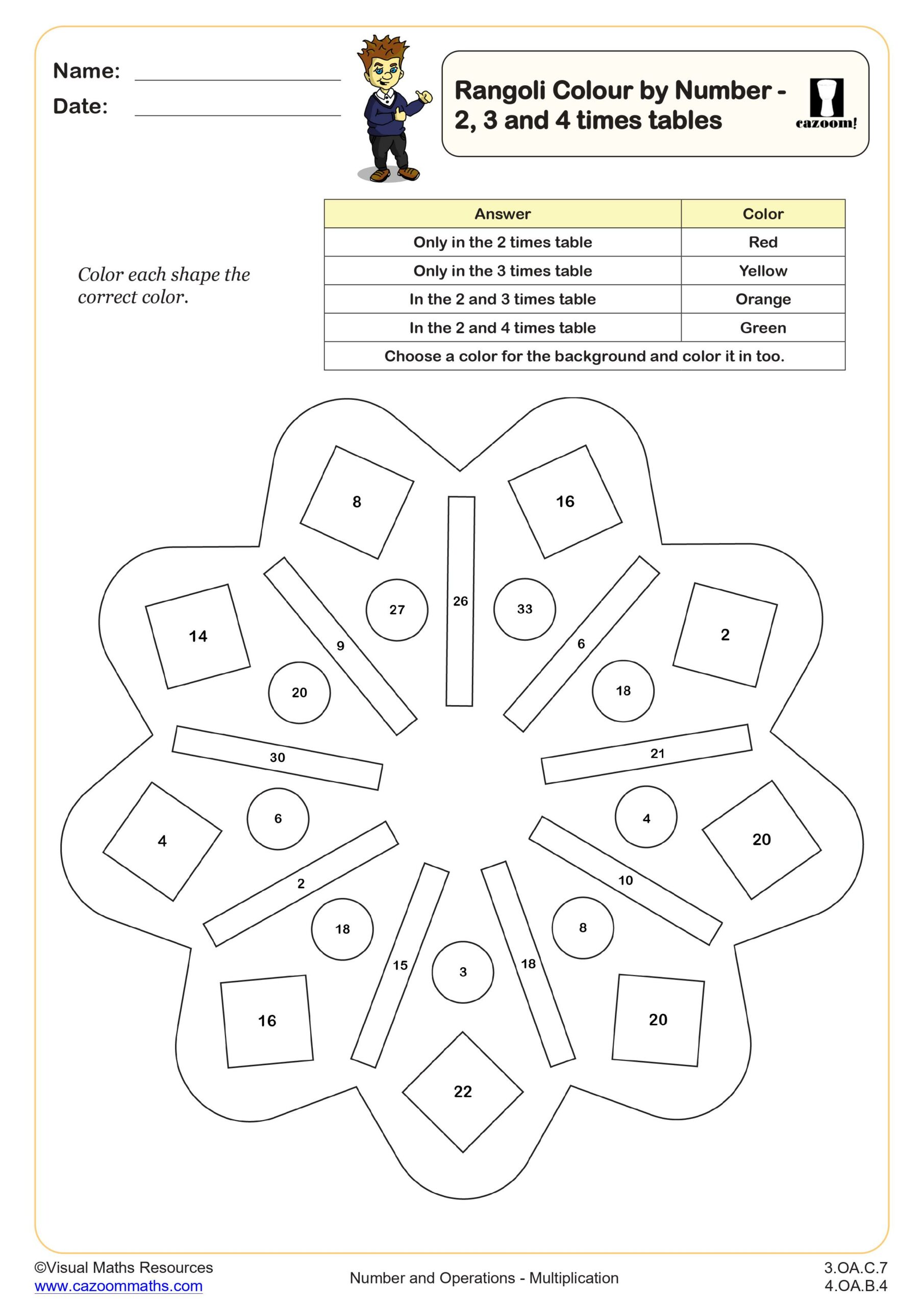 Preview of Rangoli Color by Number - 2, 3 and 4 times tables