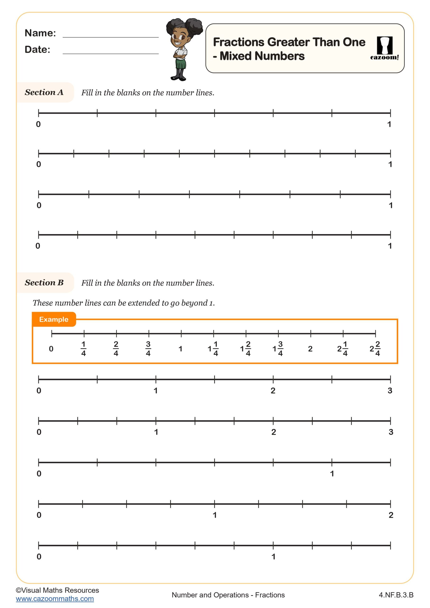 Preview of Fractions Greater Than One - Mixed Numbers