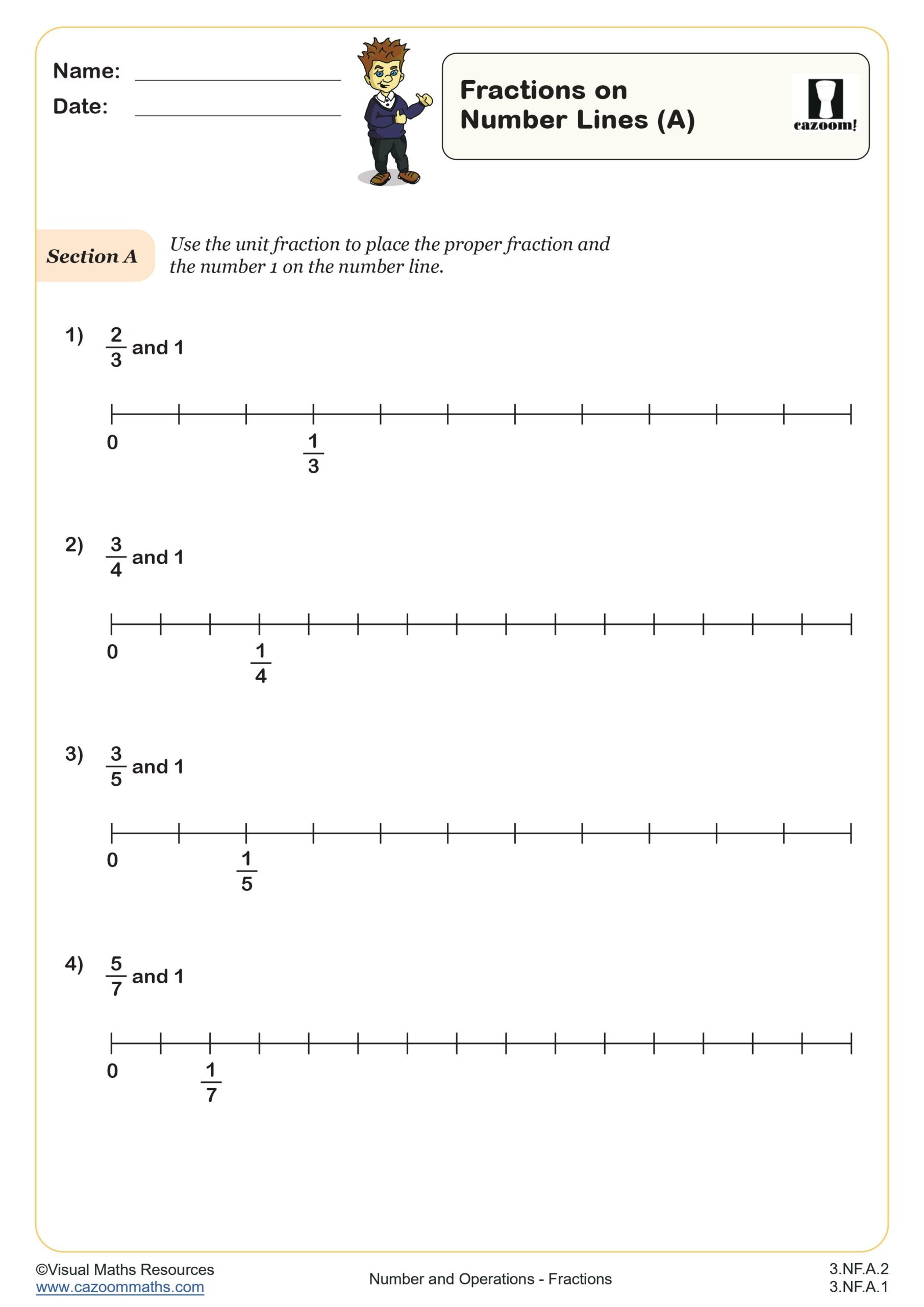 Preview of Fractions on Number Lines (A)