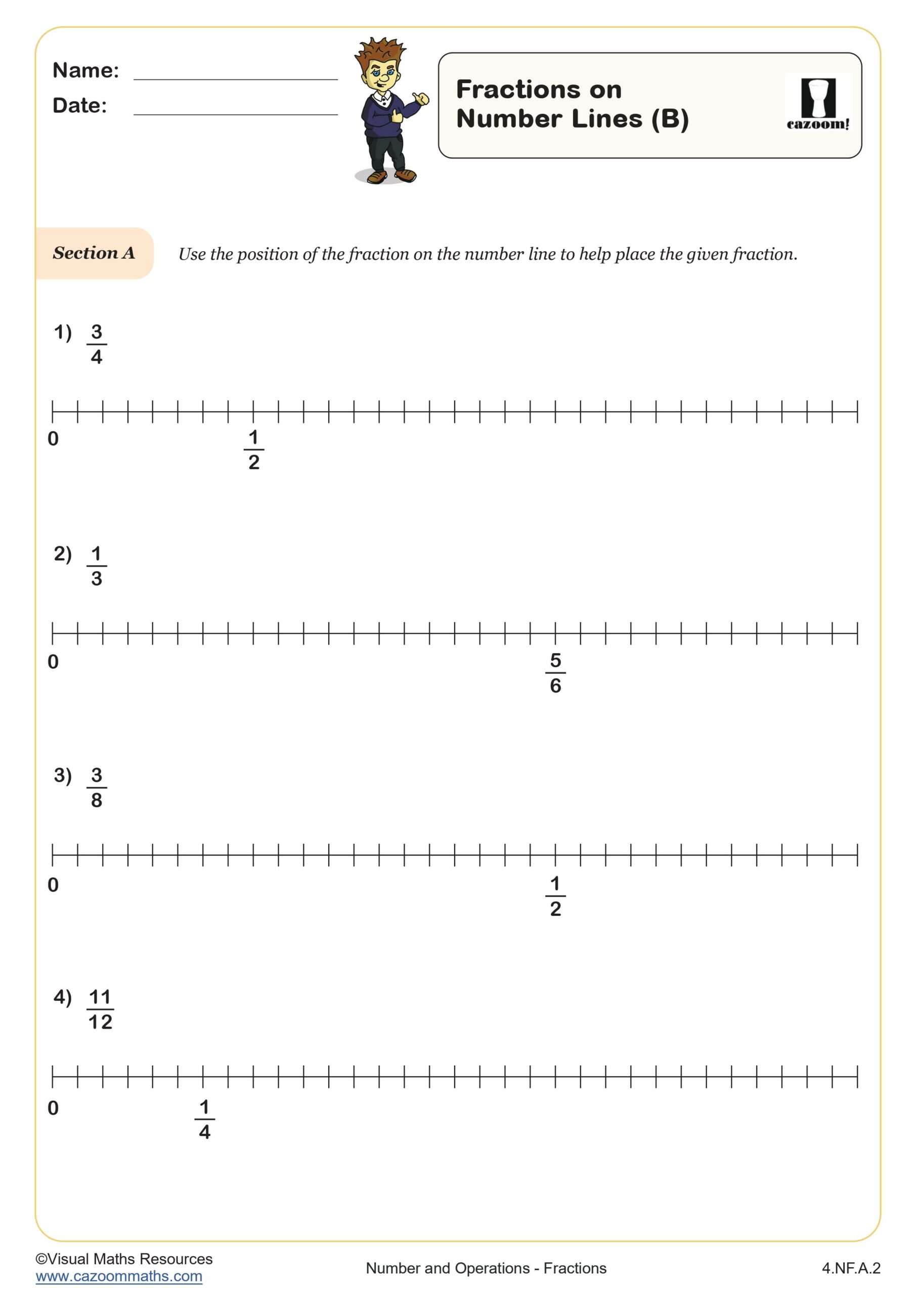 Preview of Fractions on Number Lines (B)