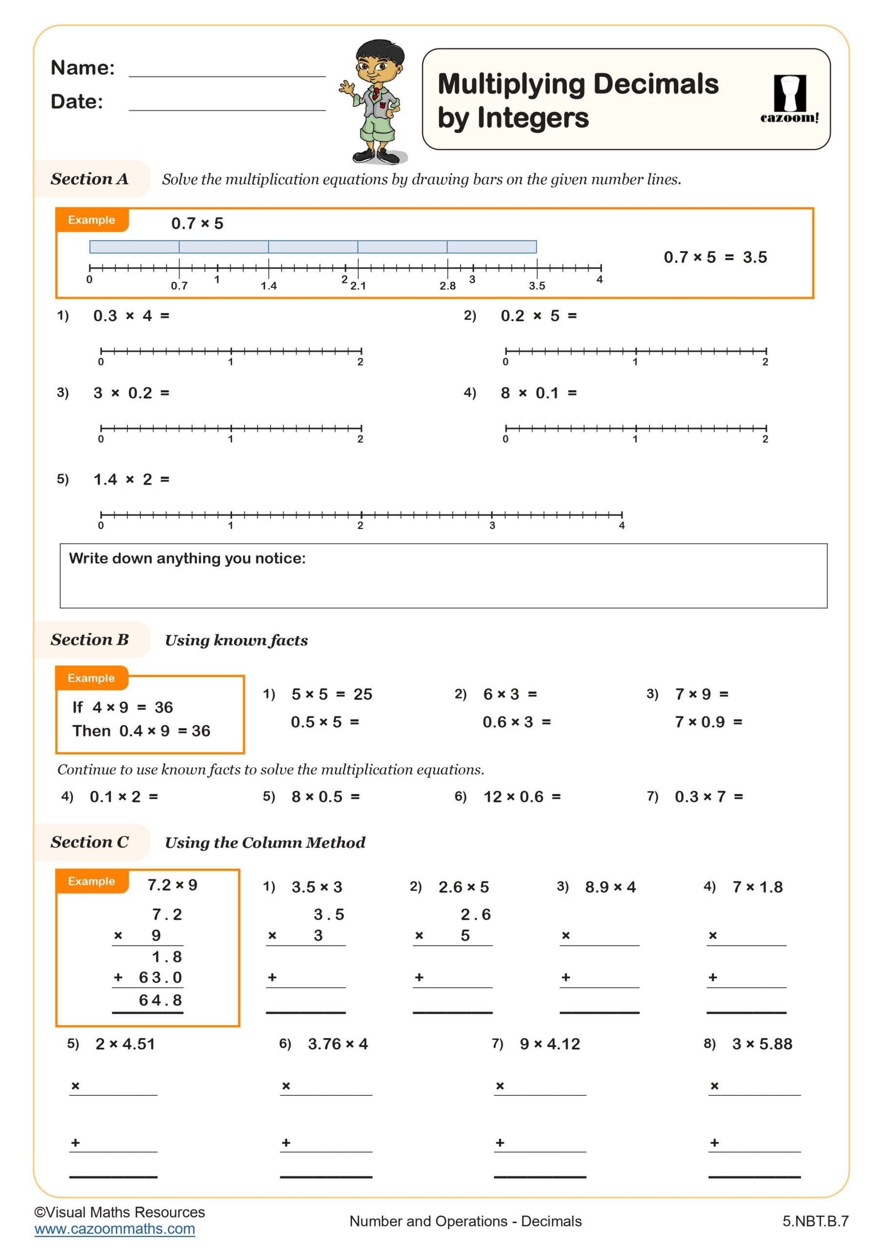 Preview of Multiply decimals by integers