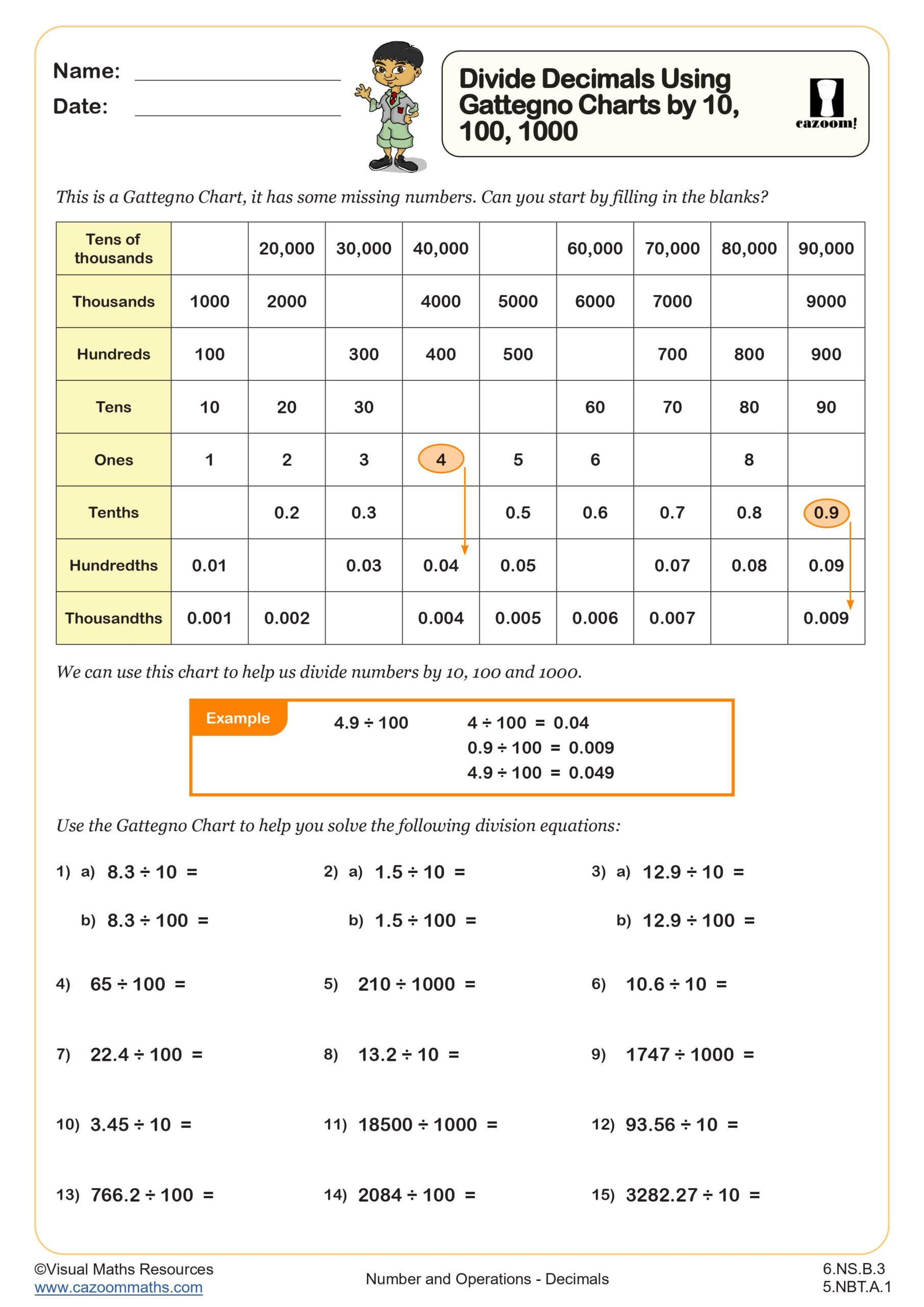 Preview of Divide Decimals Using Gattegno Charts by 10, 100, 1000