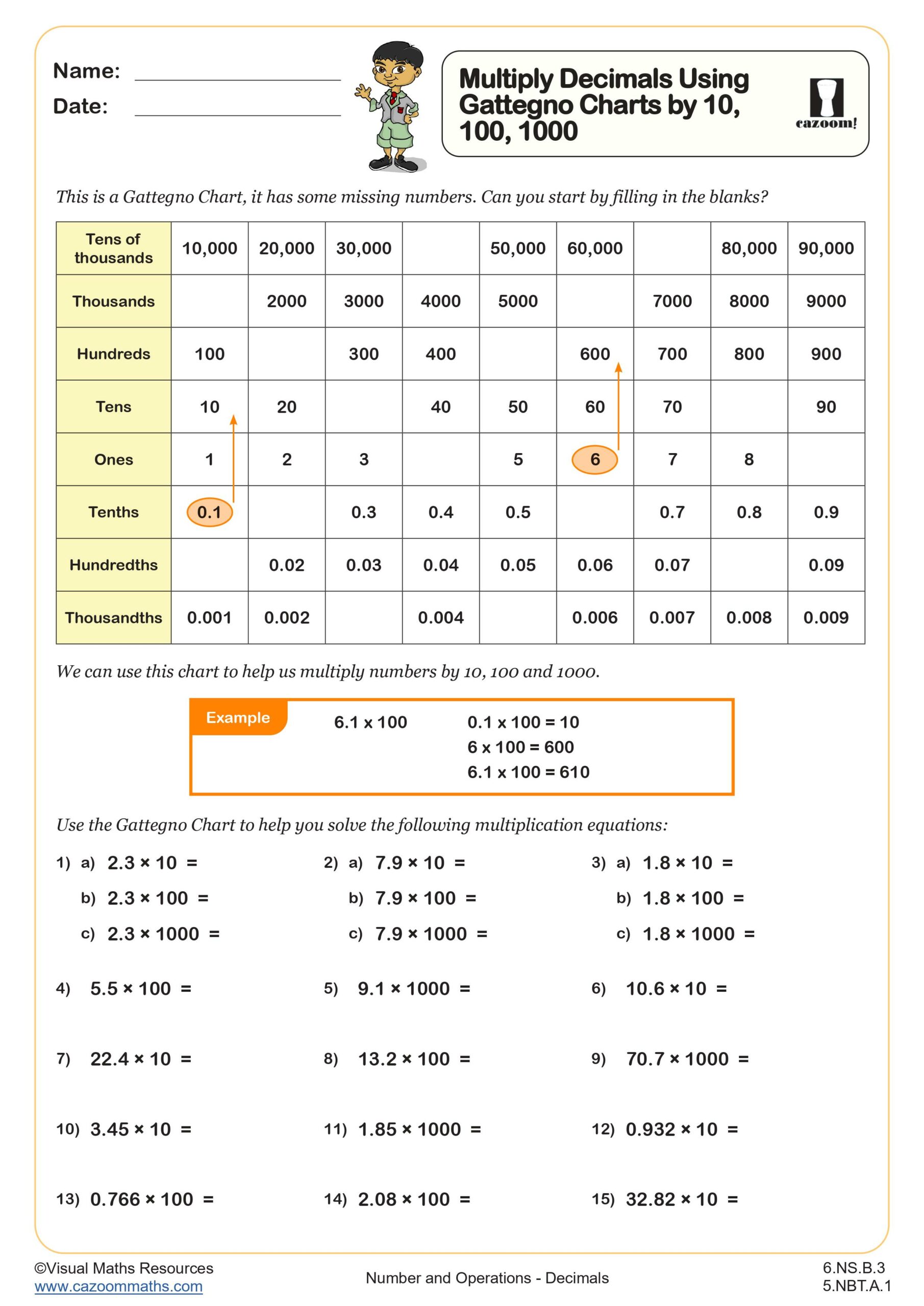 Preview of Multiply Decimals Using Gattegno Charts by 10, 100, 1000