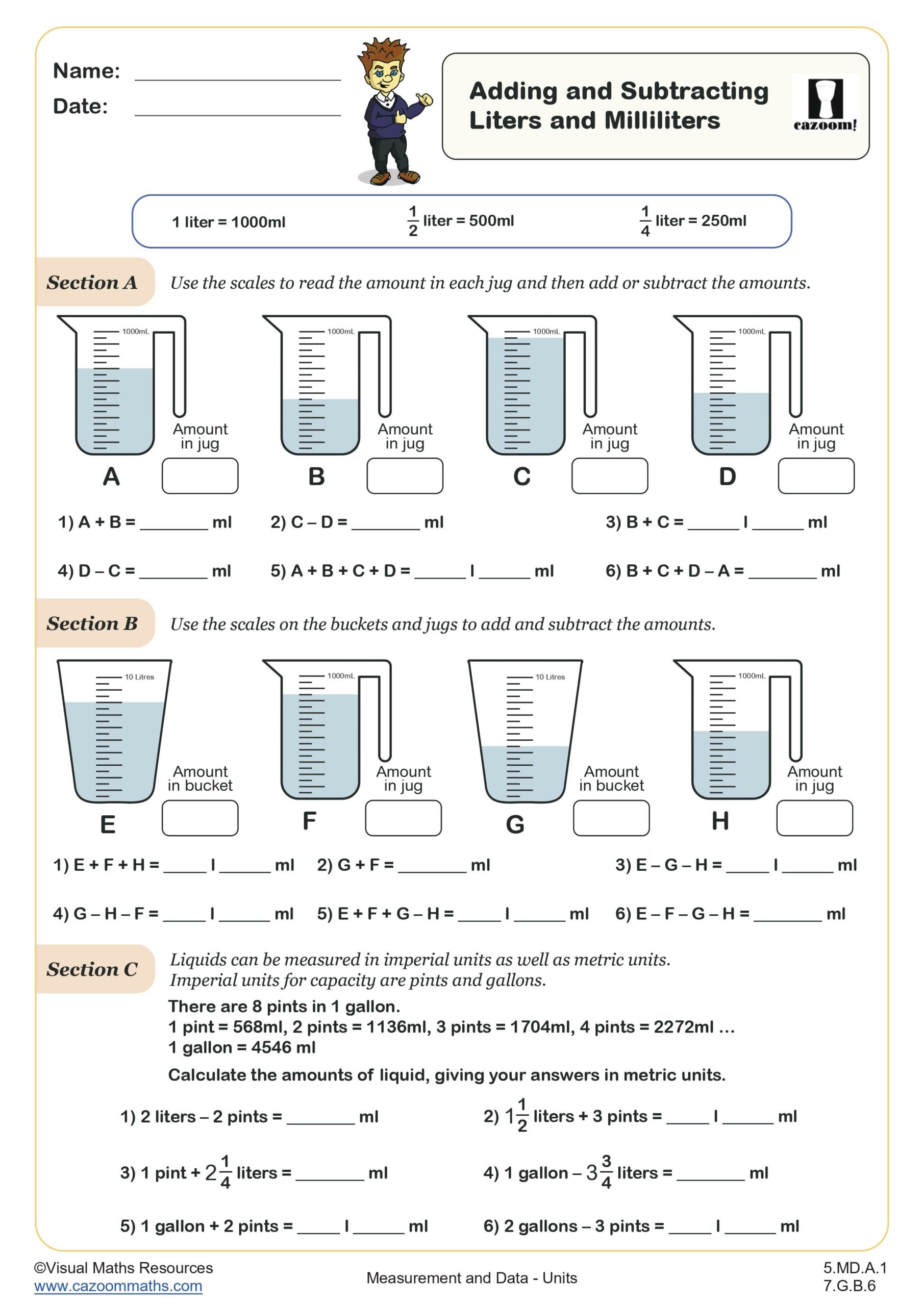 Preview of Adding and Subtracting Liters and Milliliters