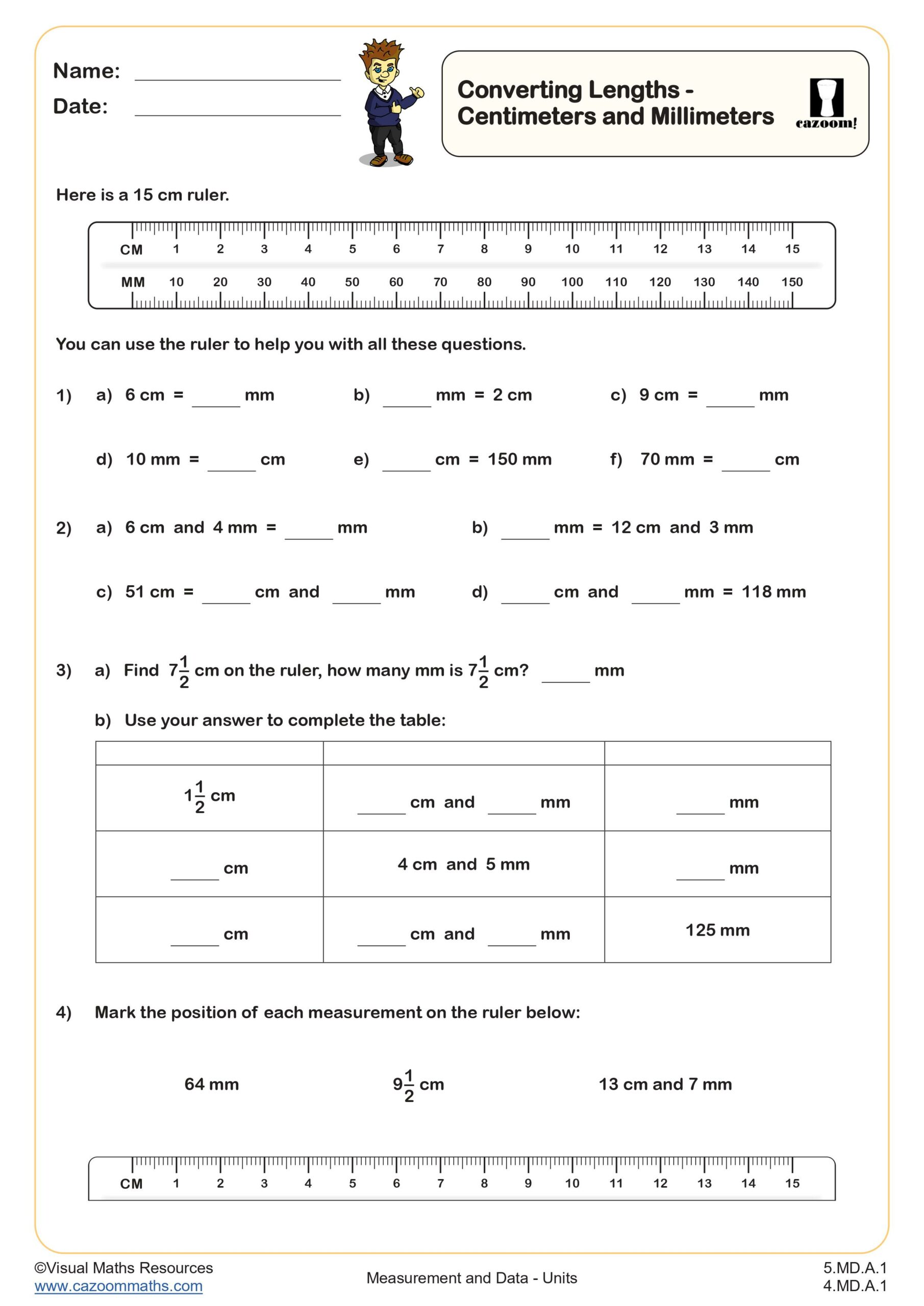 Preview of Converting Lengths - Centimeters and Millimeters