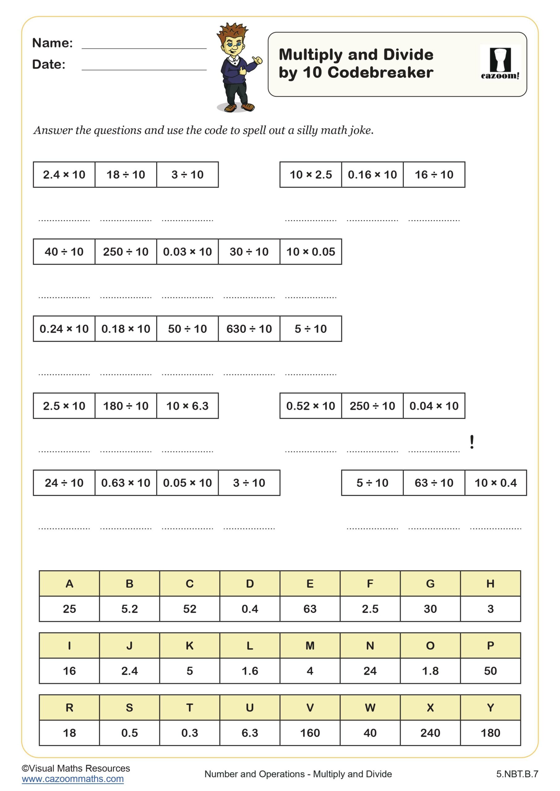 Preview of Multiply and Divide by 10 Codebreaker