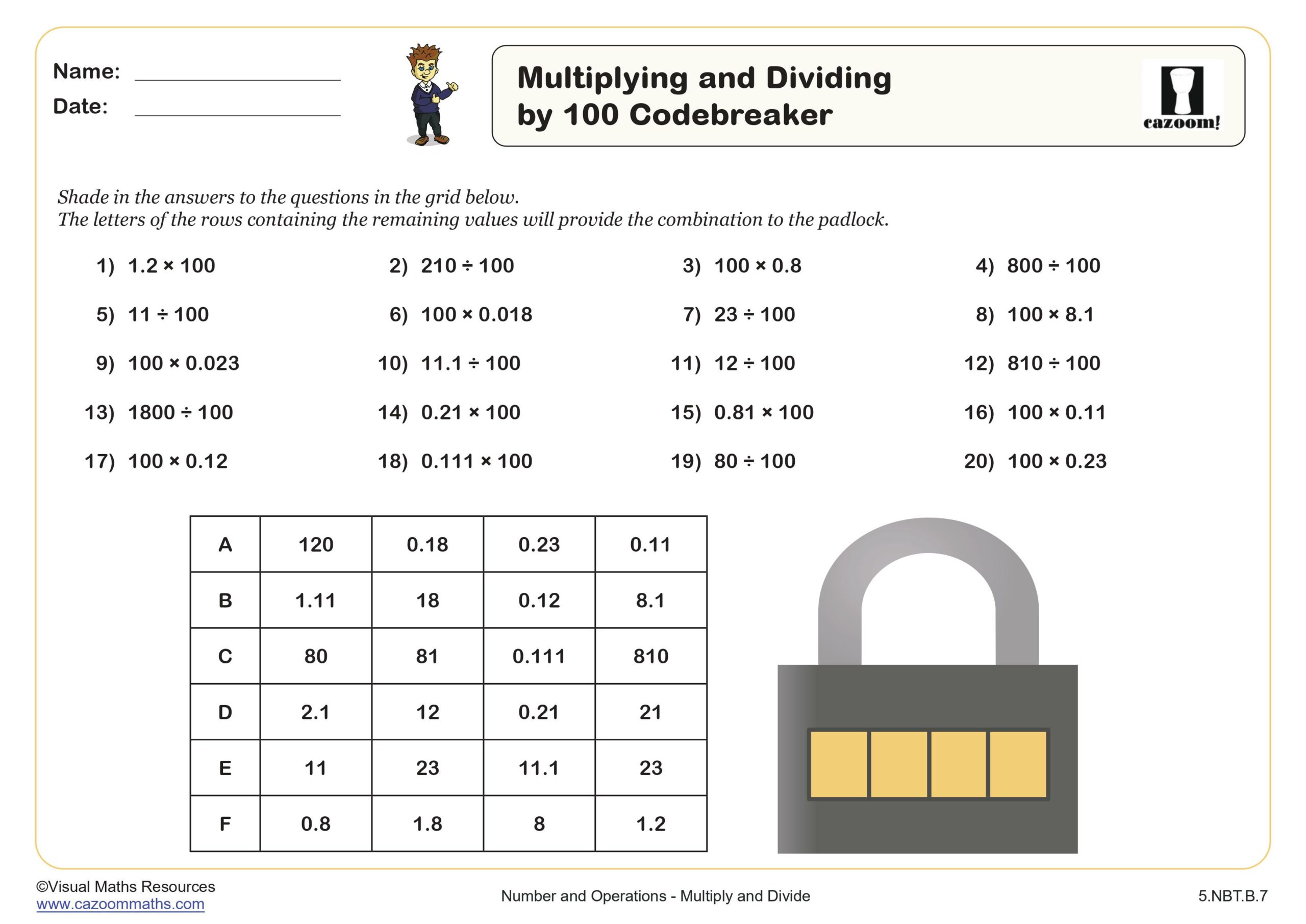 Preview of Multiply and Divide by 100 Codebreaker
