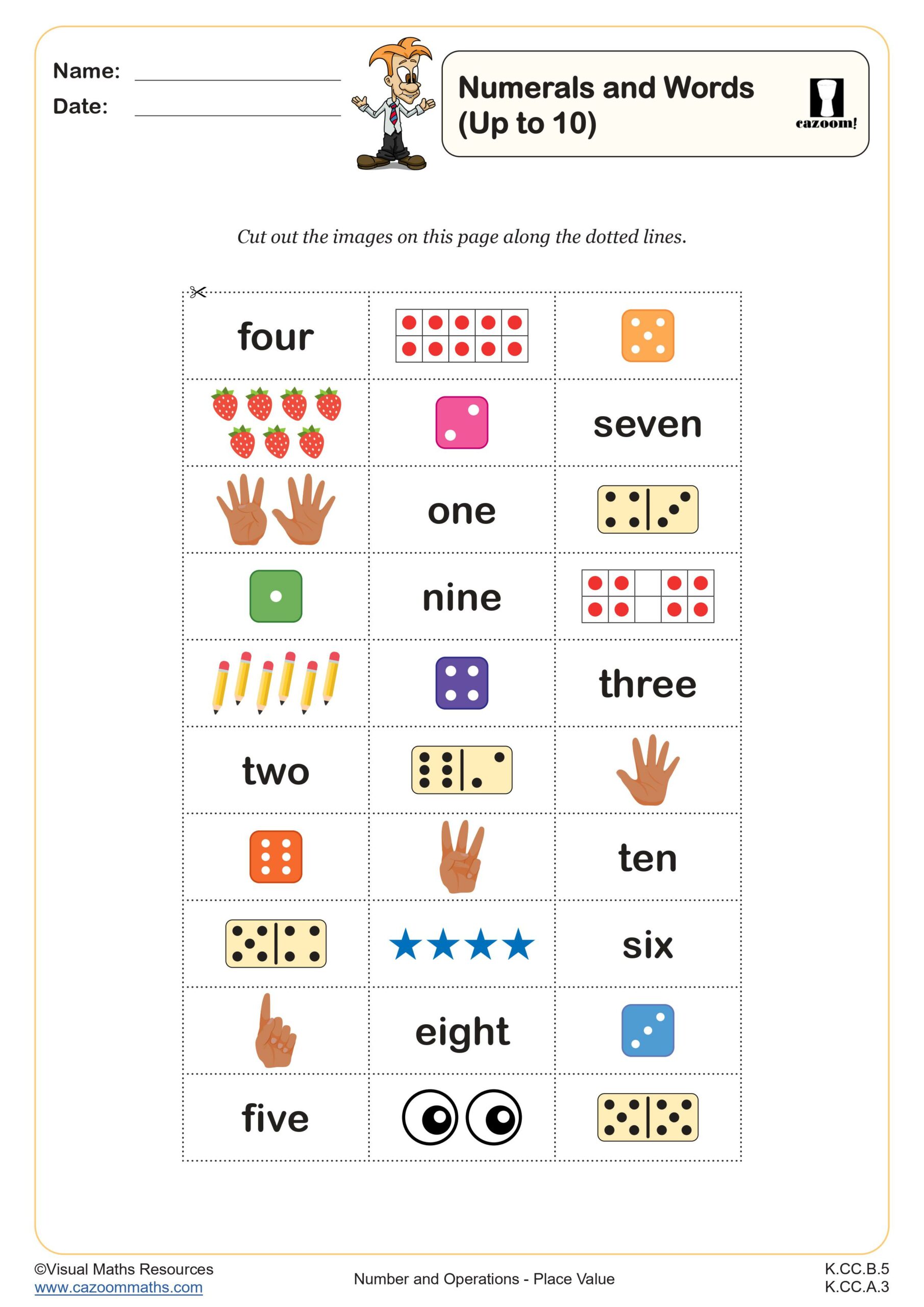 Preview of Numerals and Words (up to 10)