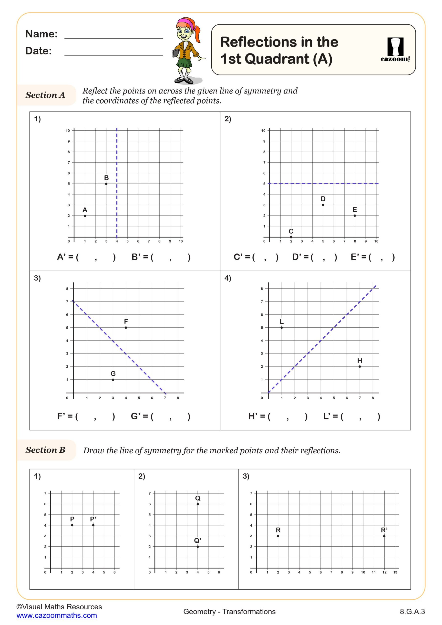 Preview of Reflections in the 1st Quadrant (A)