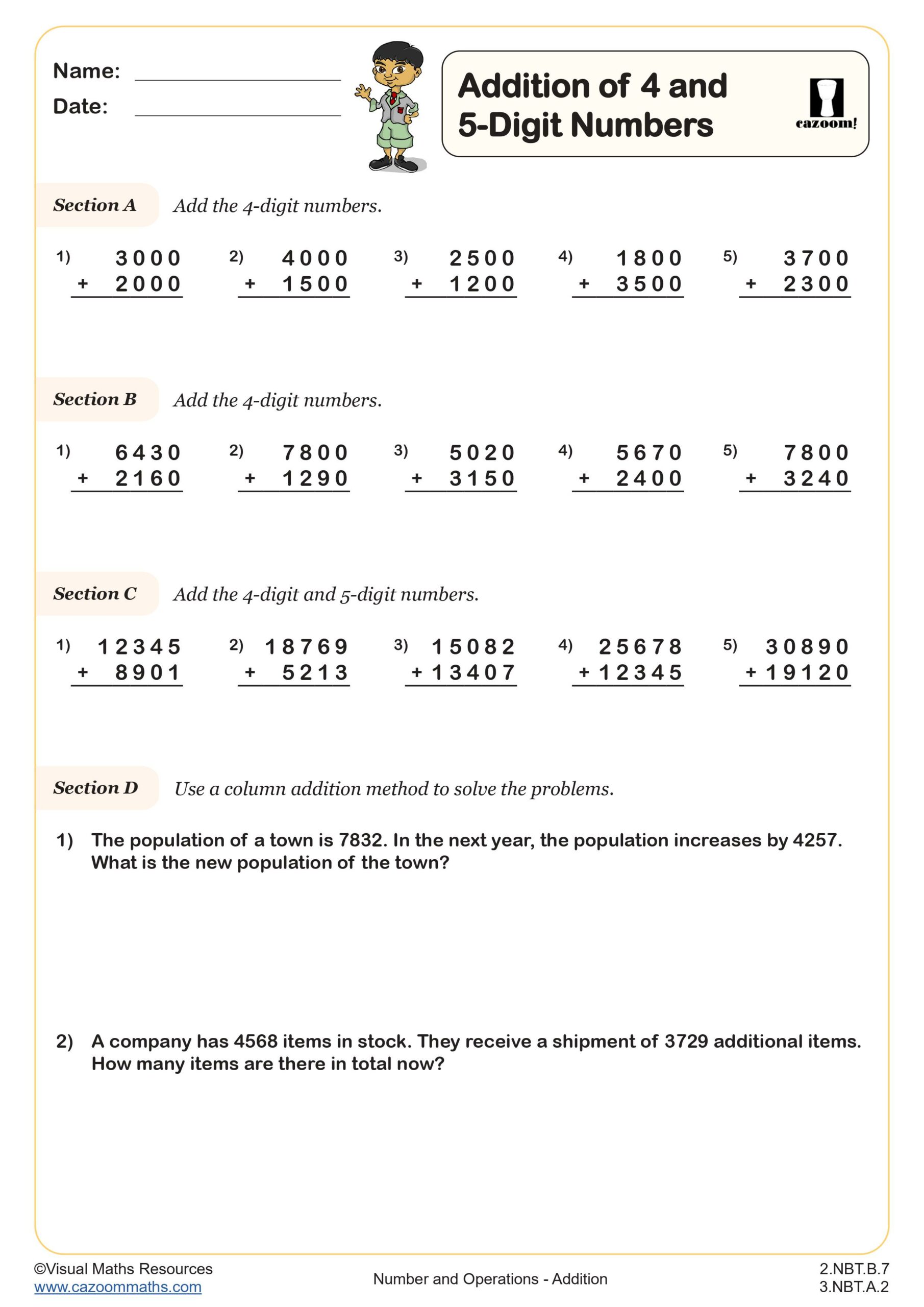 Preview of Addition of 4 and 5-digit Numbers