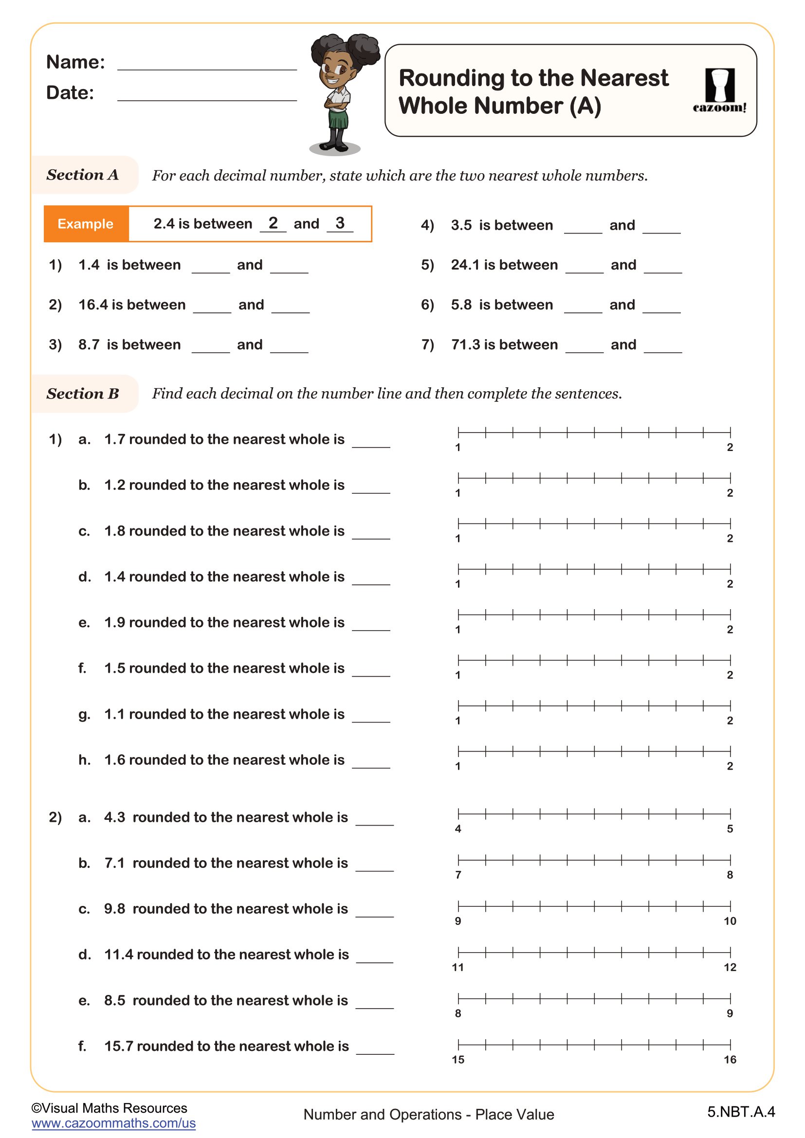 Preview of Rounding to the Nearest Whole Numbers (A)