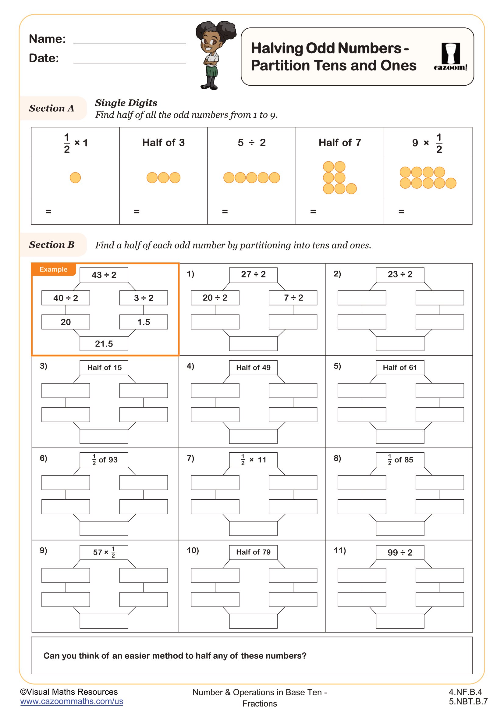 Preview of Halving Odd Numbers Partition Tens and Ones