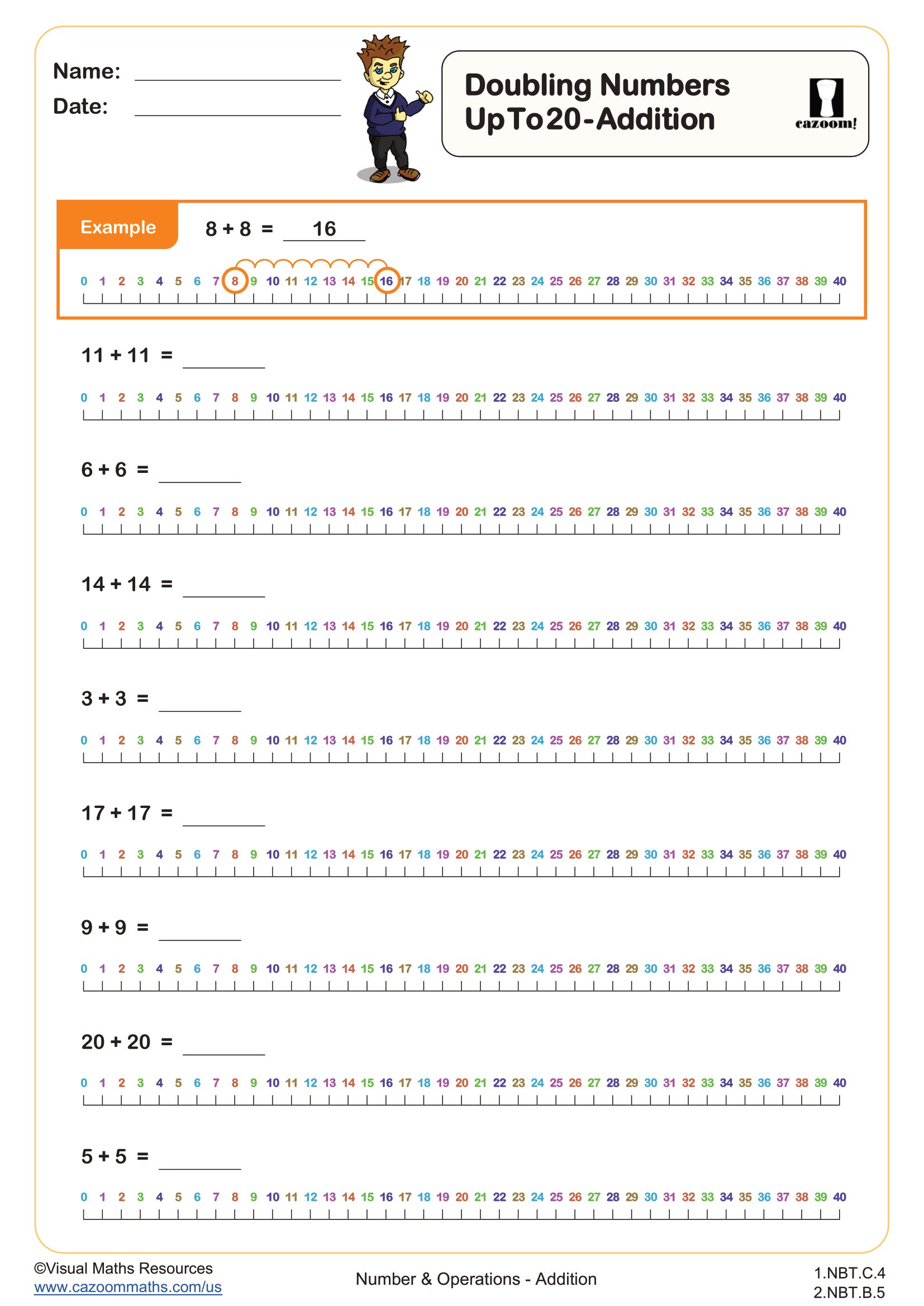 Preview of Doubling Numbers Up to 20 - Addition