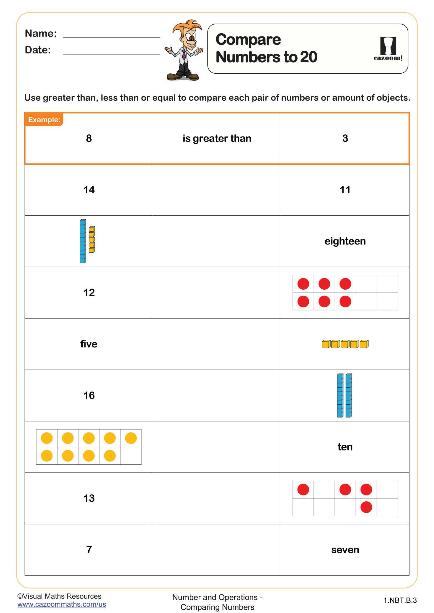 Preview of Compare Numbers to 20
