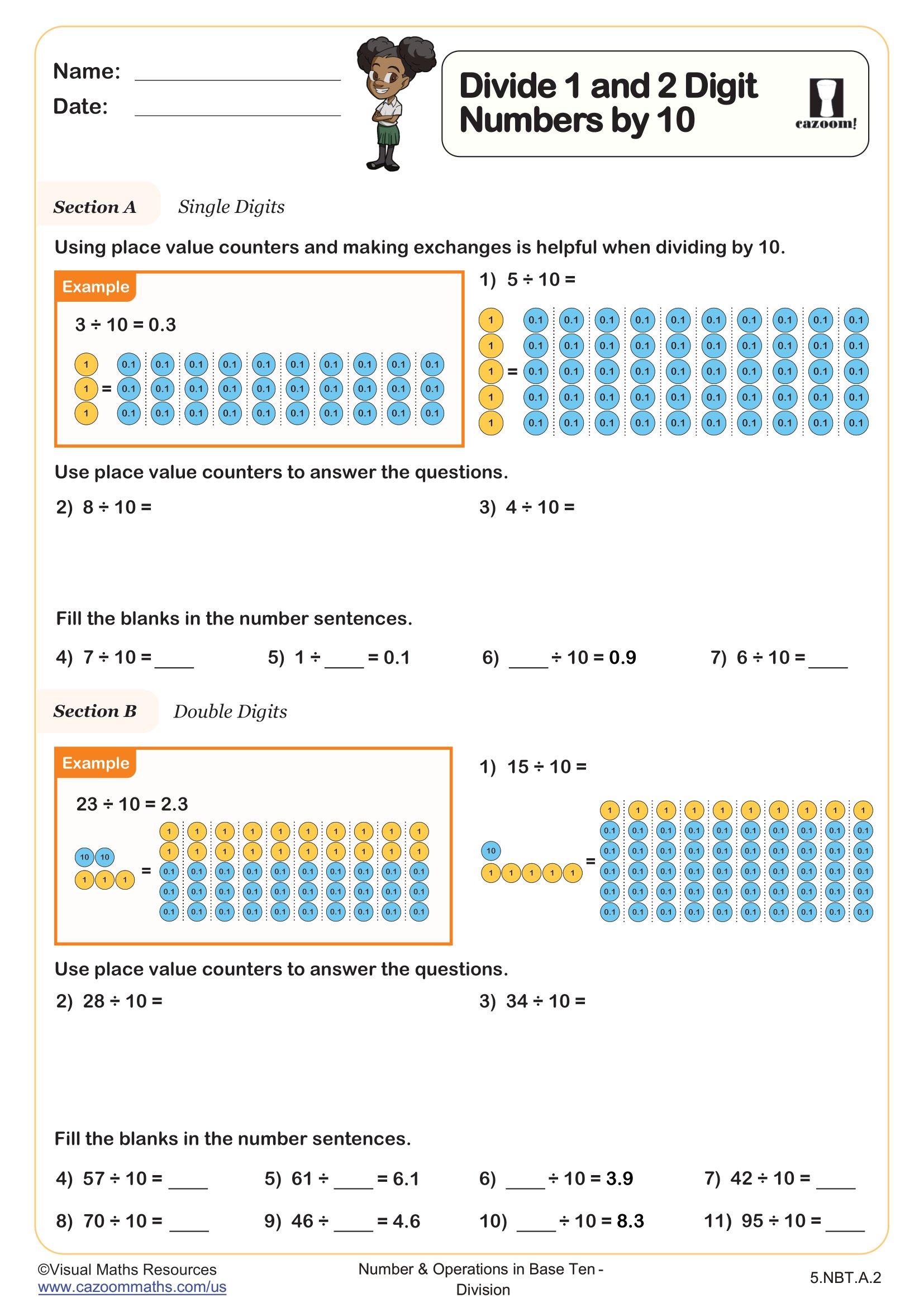 Preview of Divide 1 and 2 Digit Numbers by 10