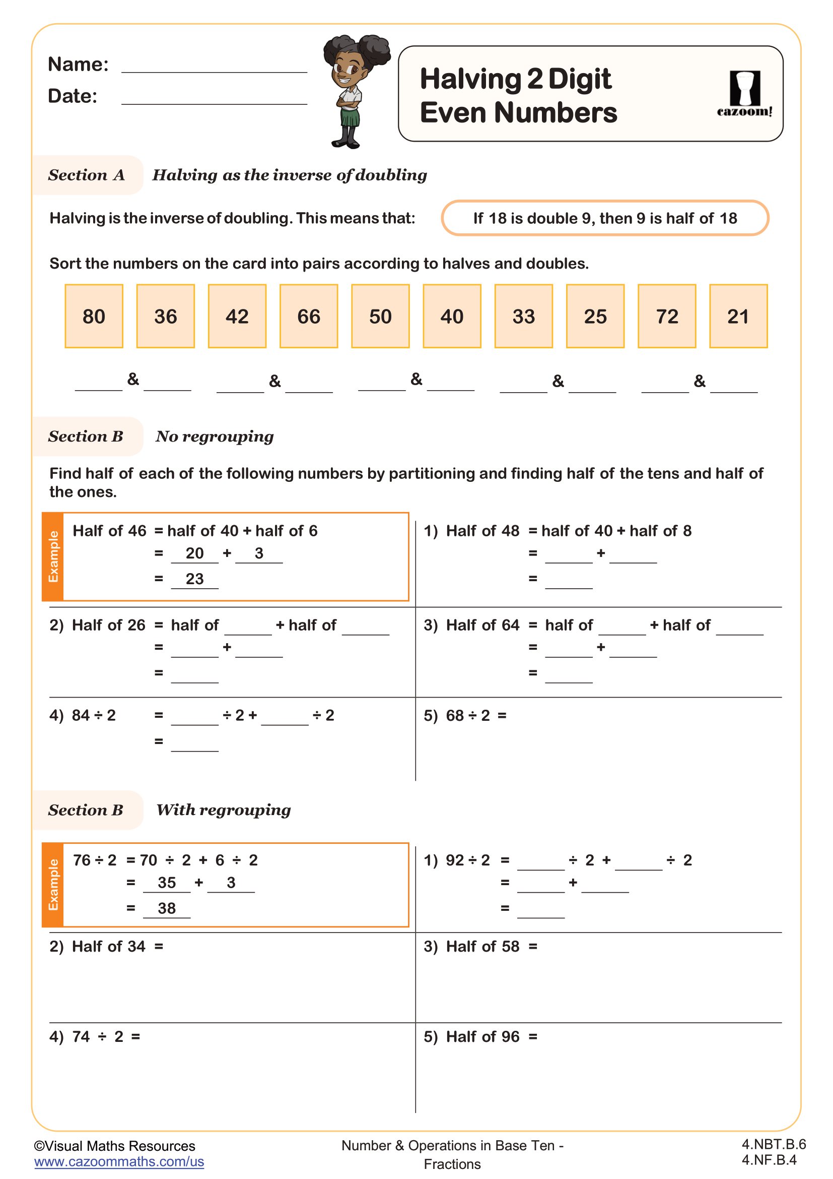 Preview of Halving 2 Digit Even Numbers