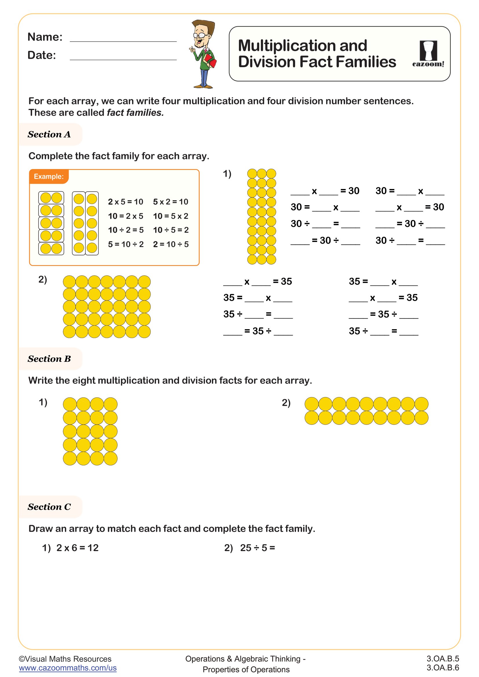 Preview of Multiplication and Division Fact Families