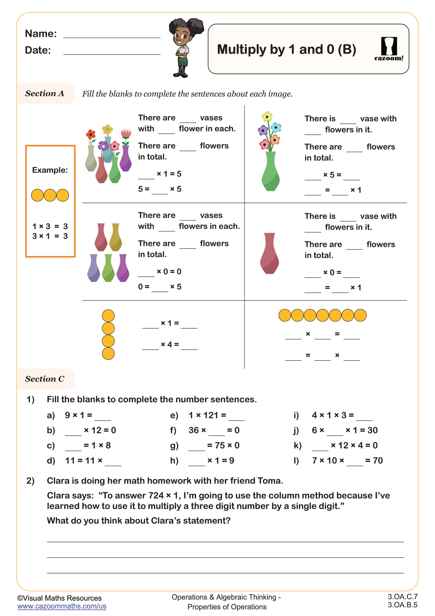 Preview of Multiplying by 1 and 0 (B)