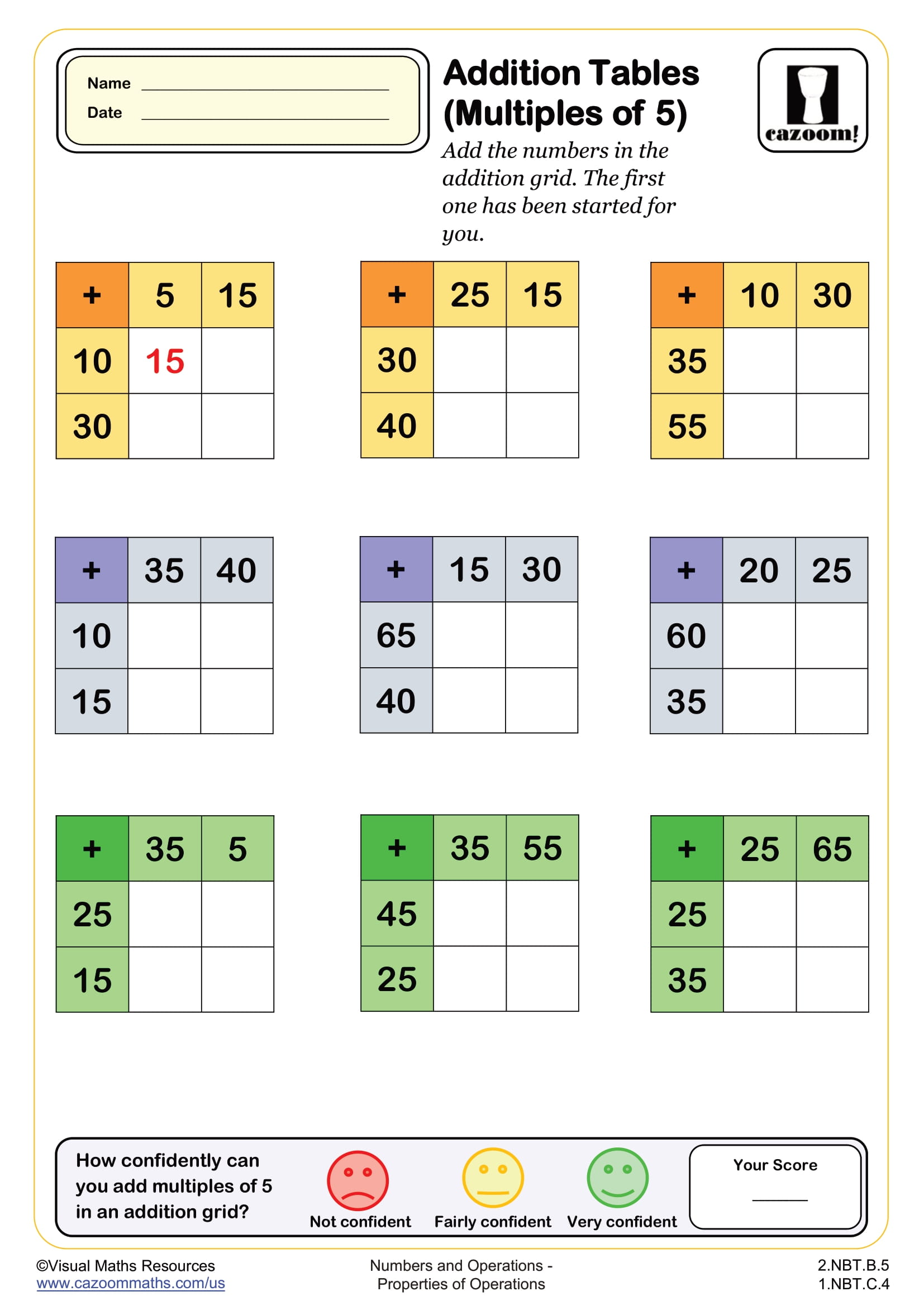 Preview of Addition Tables (Multiples of 5)